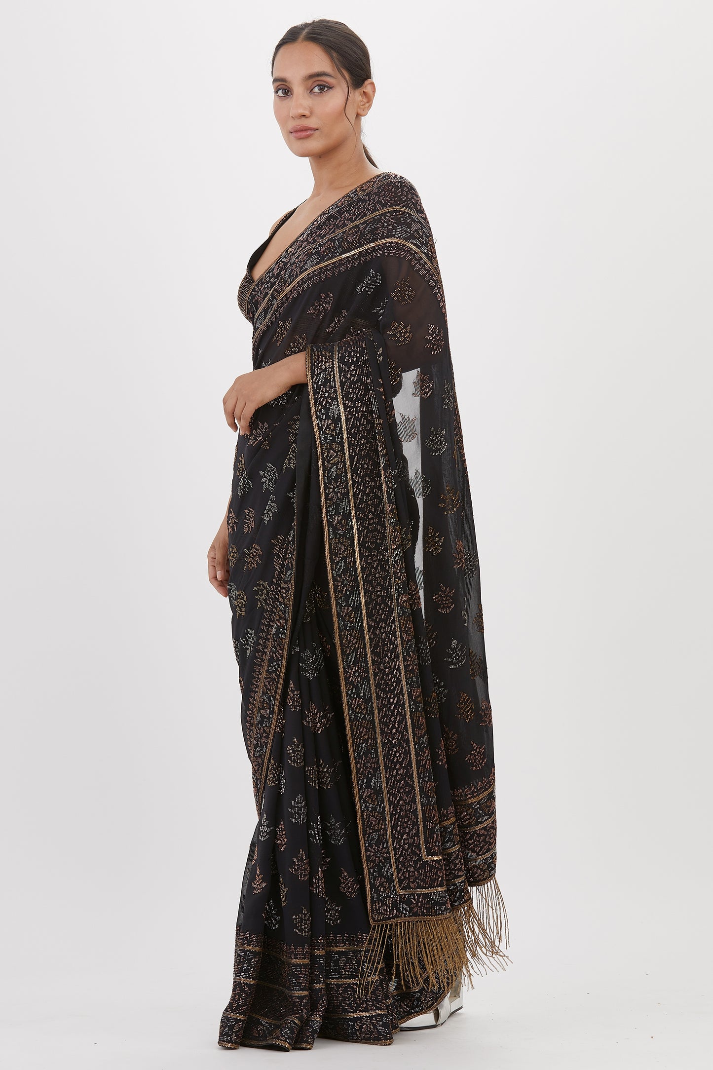 Sari Set with Spiral Beadwork and Sequin Embroidery
