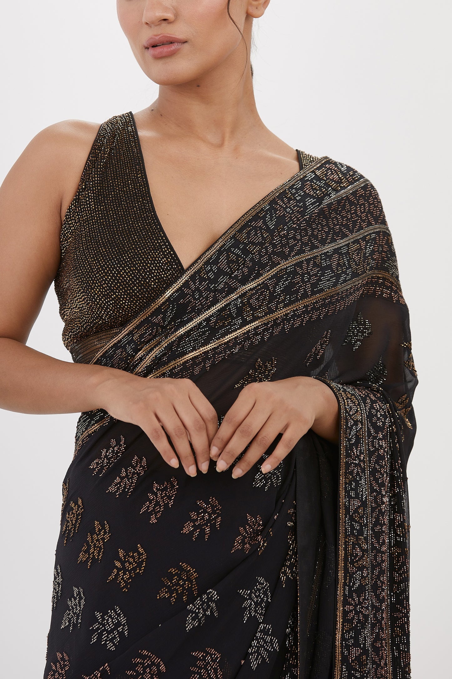 Sari Set with Spiral Beadwork and Sequin Embroidery