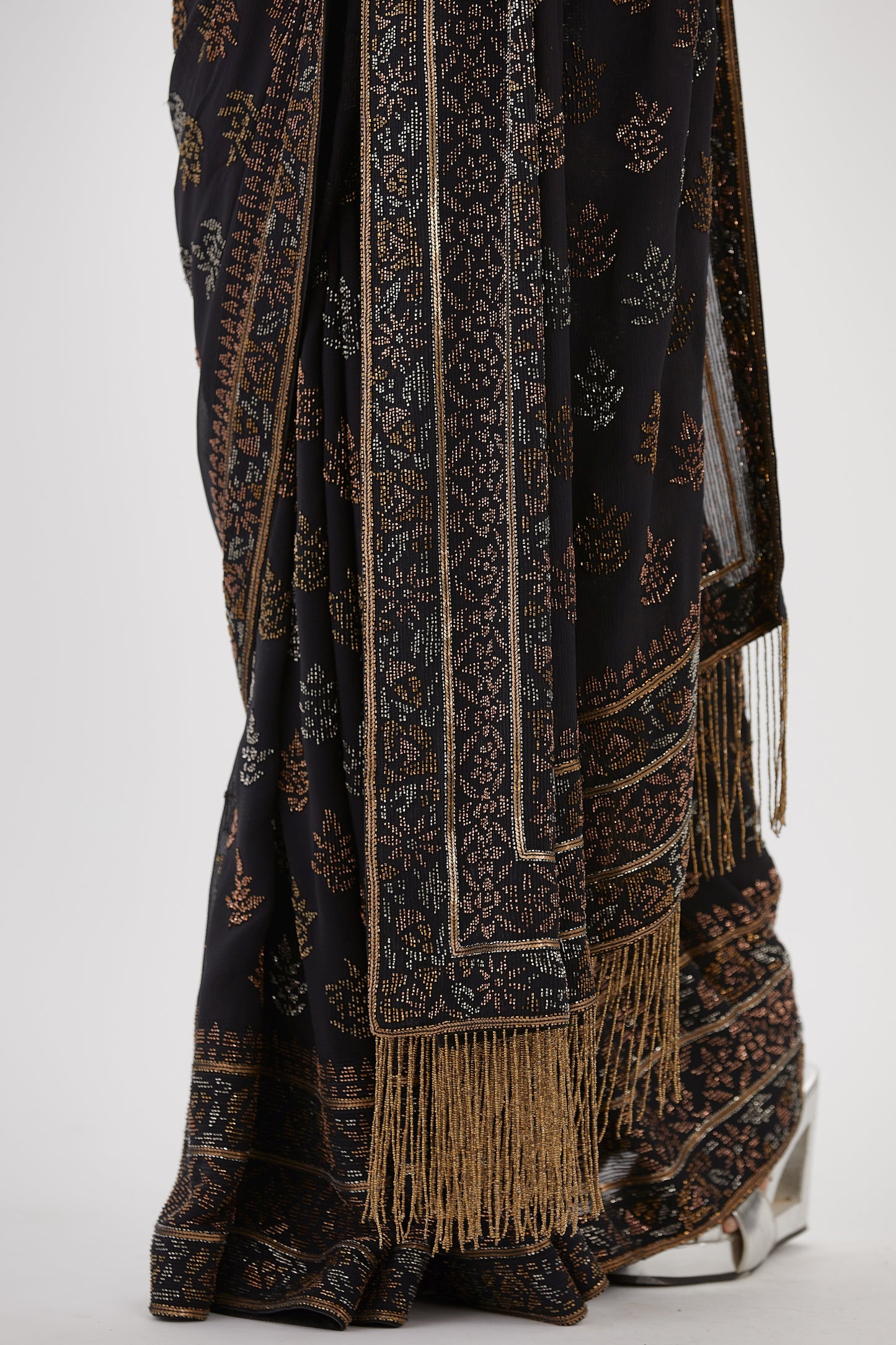 Sari Set with Spiral Beadwork and Sequin Embroidery