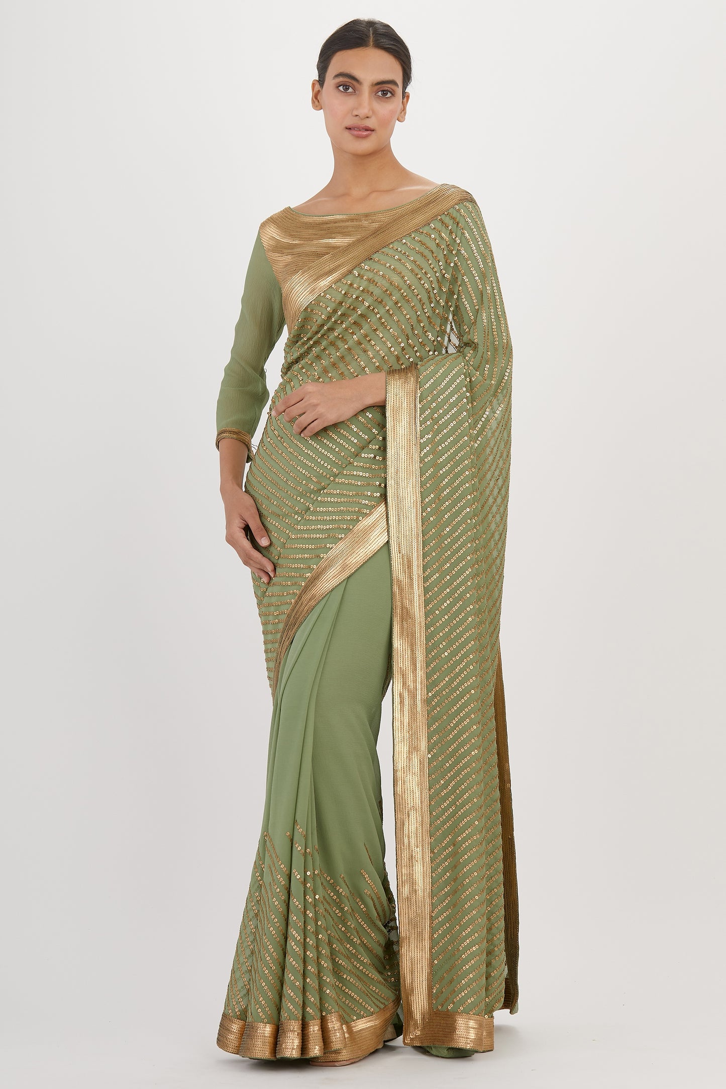 Sari Set in Gold Sequin embroidery