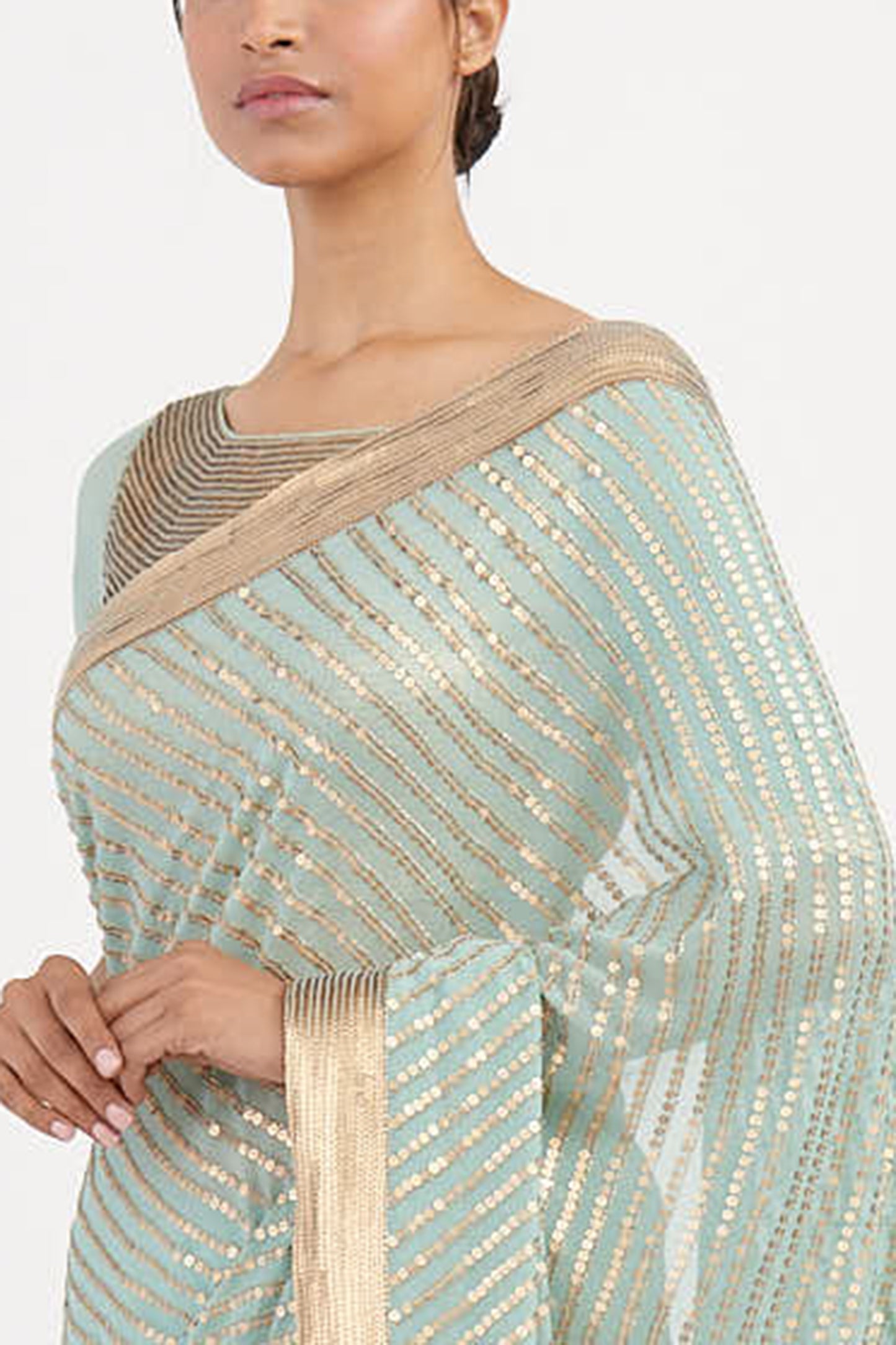 Sari Set in Gold Sequin Embroidery