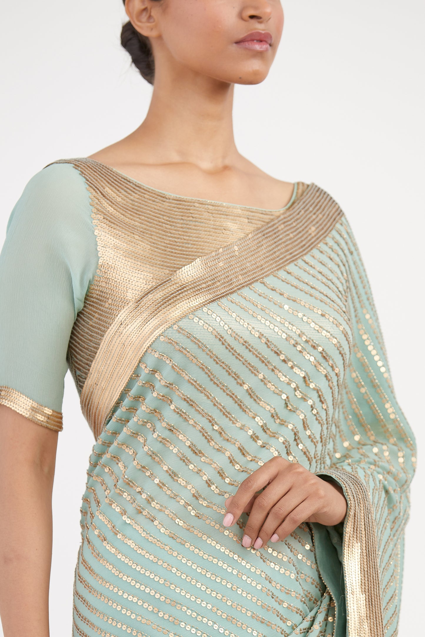 Sari Set in Gold Sequin Embroidery