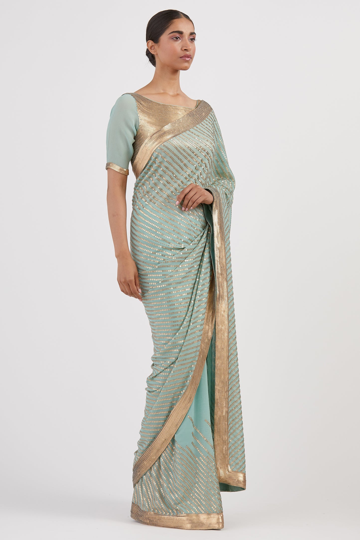Sari Set in Gold Sequin Embroidery