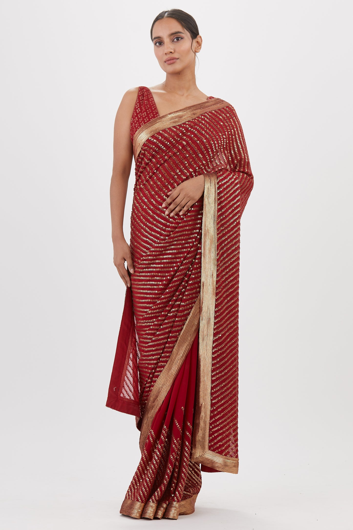 Sari Set in Gold Sequin Embroidery