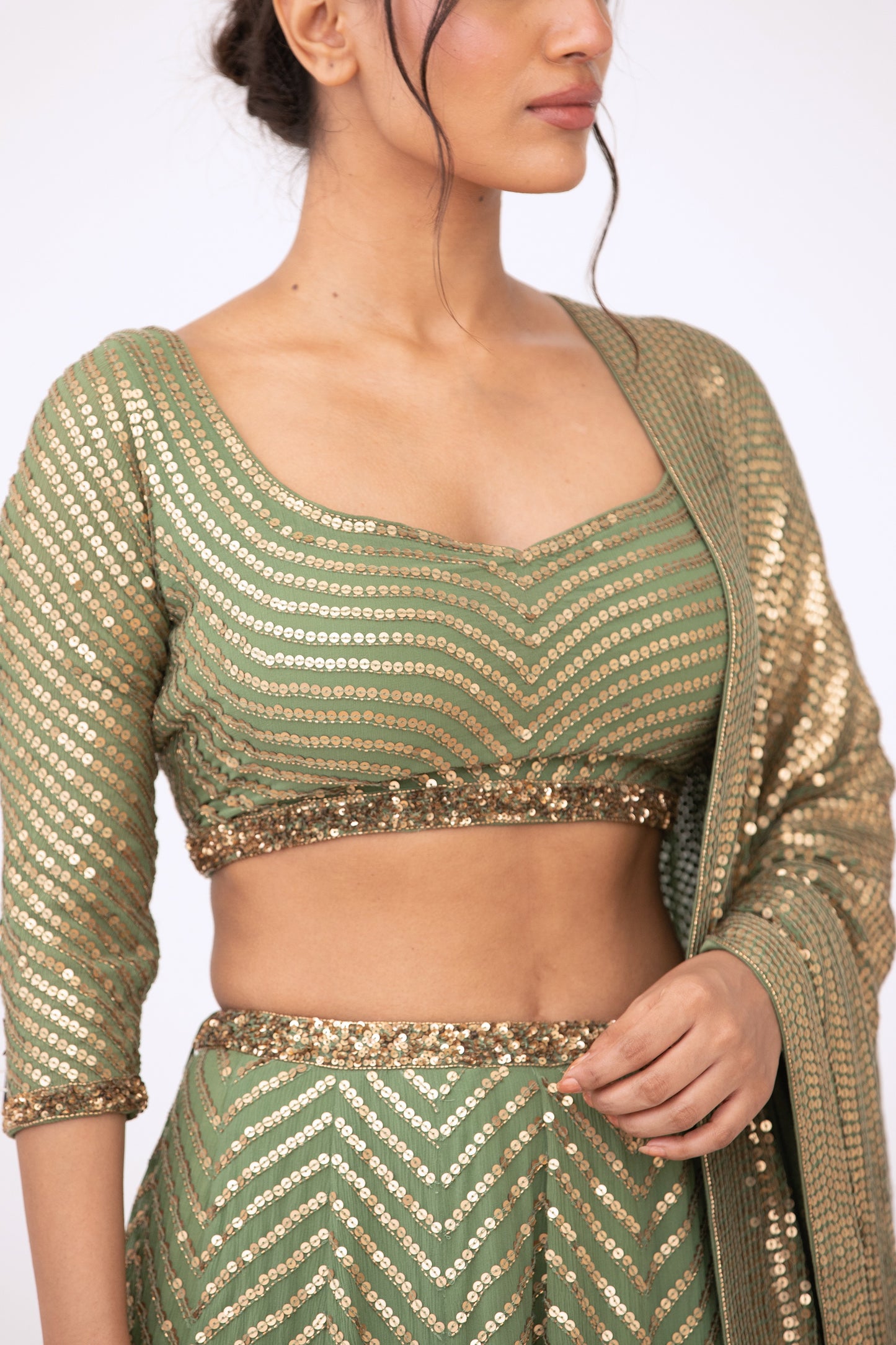 Lehenga Set in Tonal Gold Sequin Embroidery