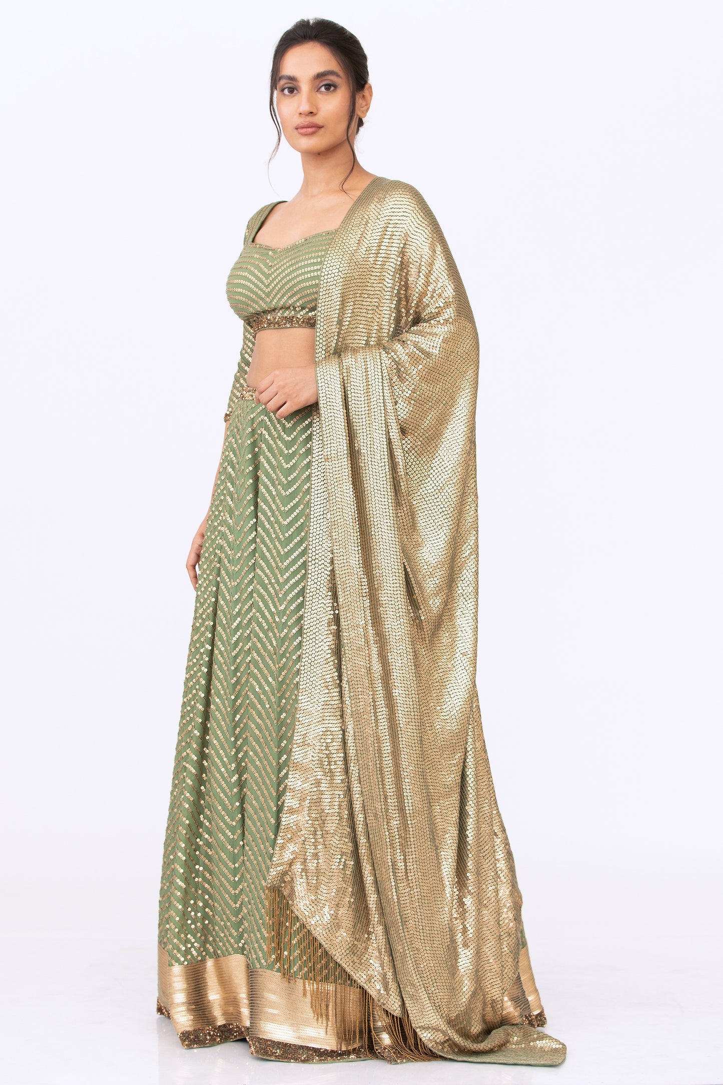 Lehenga Set in Tonal Gold Sequin Embroidery