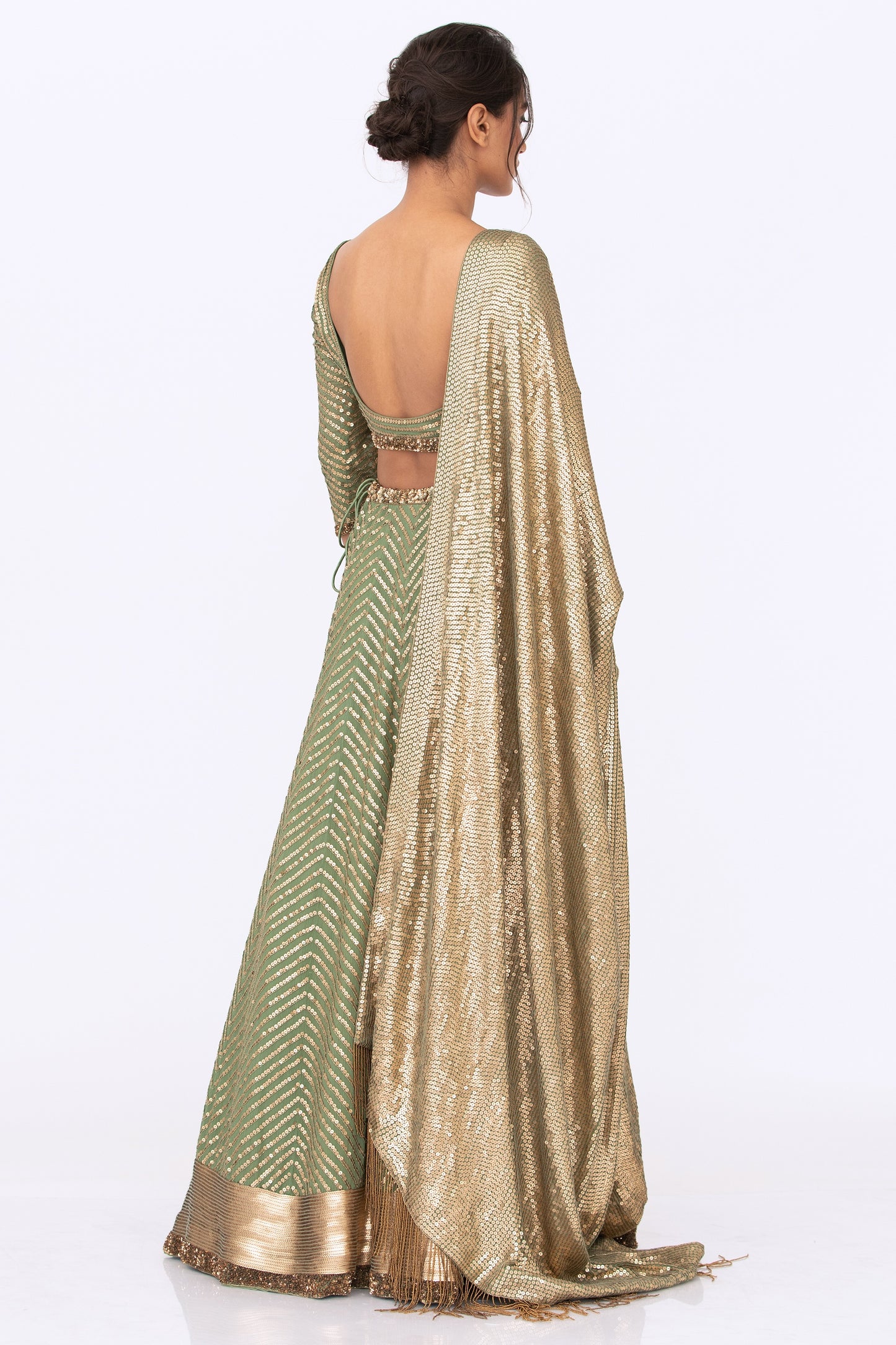 Lehenga Set in Tonal Gold Sequin Embroidery