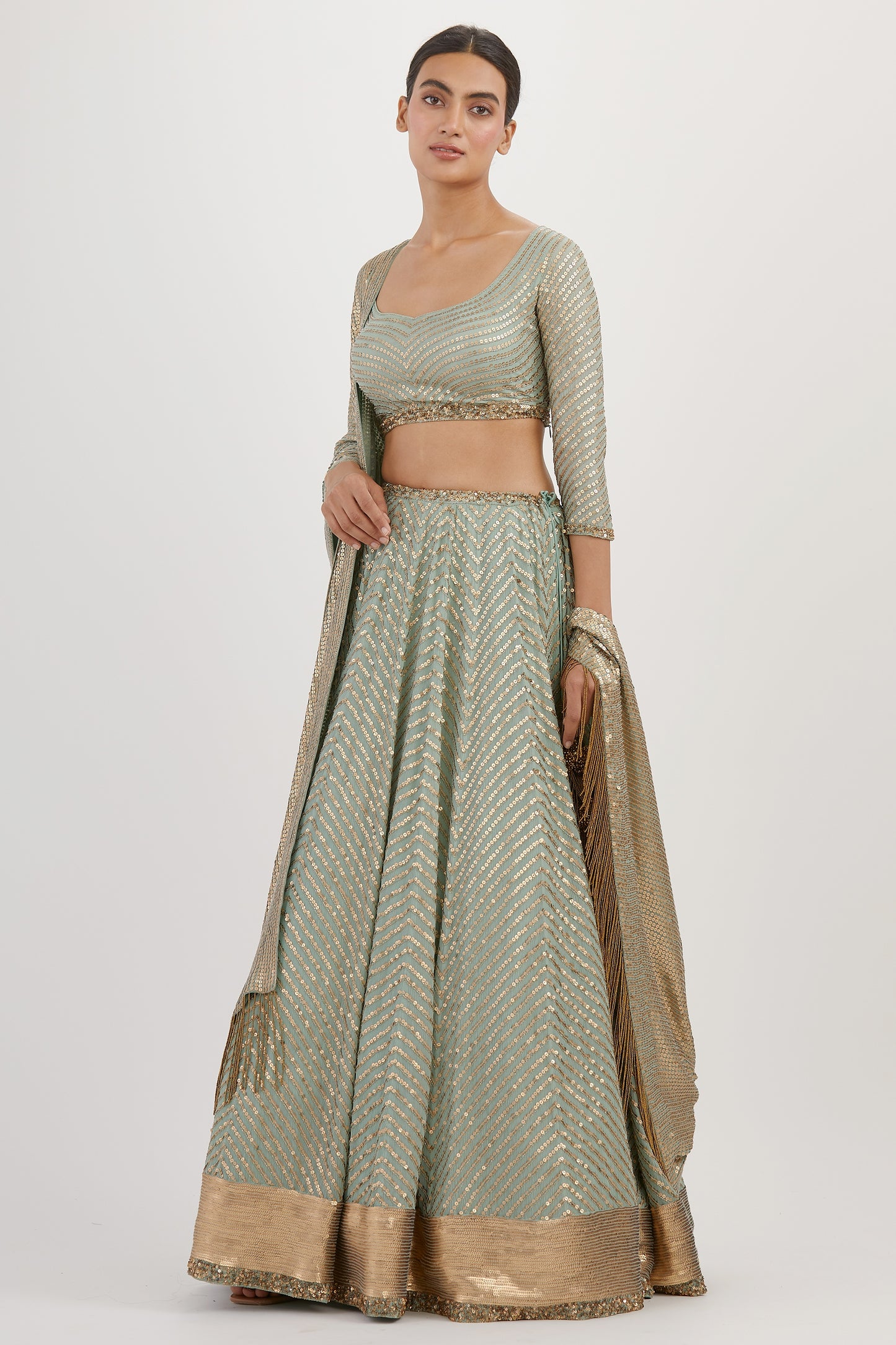 Lehenga Set in Tonal Gold Sequin Embroidery