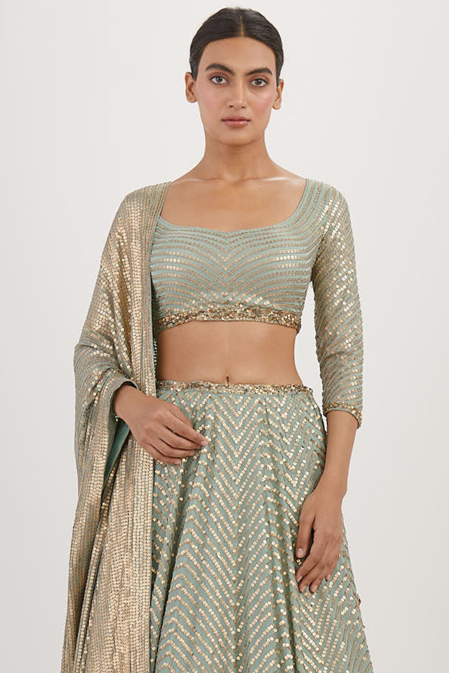 Lehenga Set in Tonal Gold Sequin Embroidery