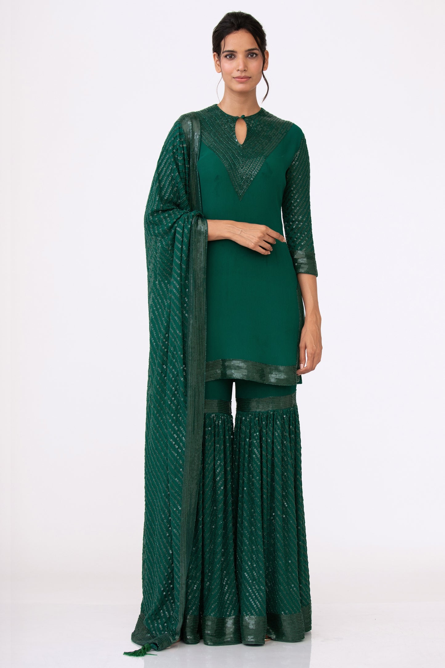 Gharara Set in Tonal Sequin Embroidery