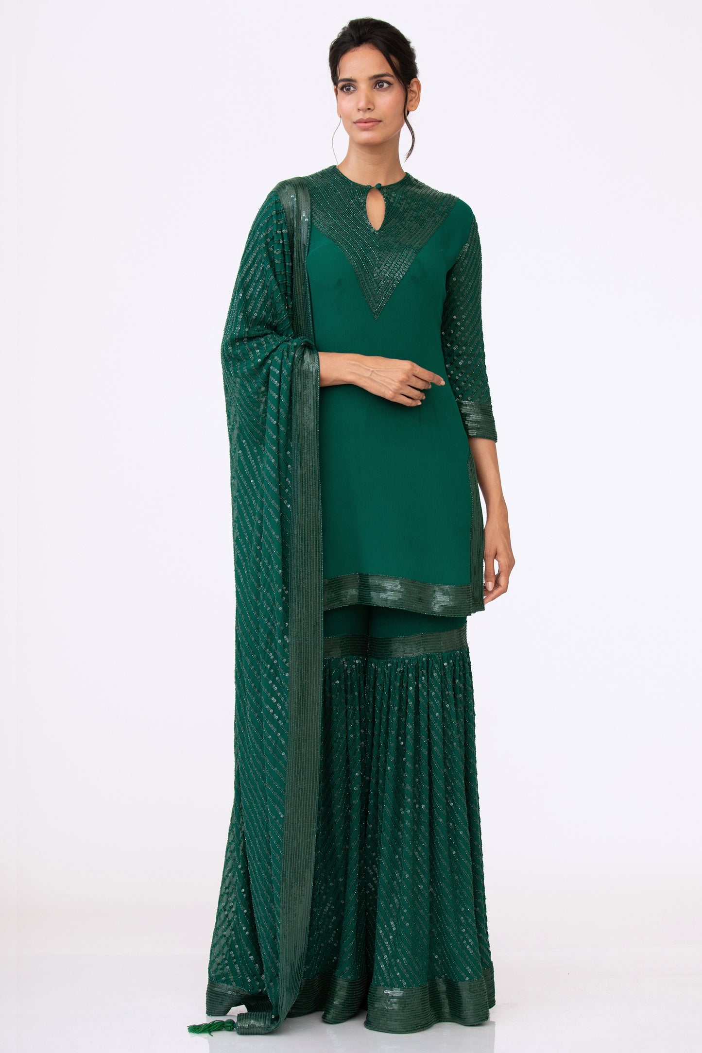 Gharara Set in Tonal Sequin Embroidery