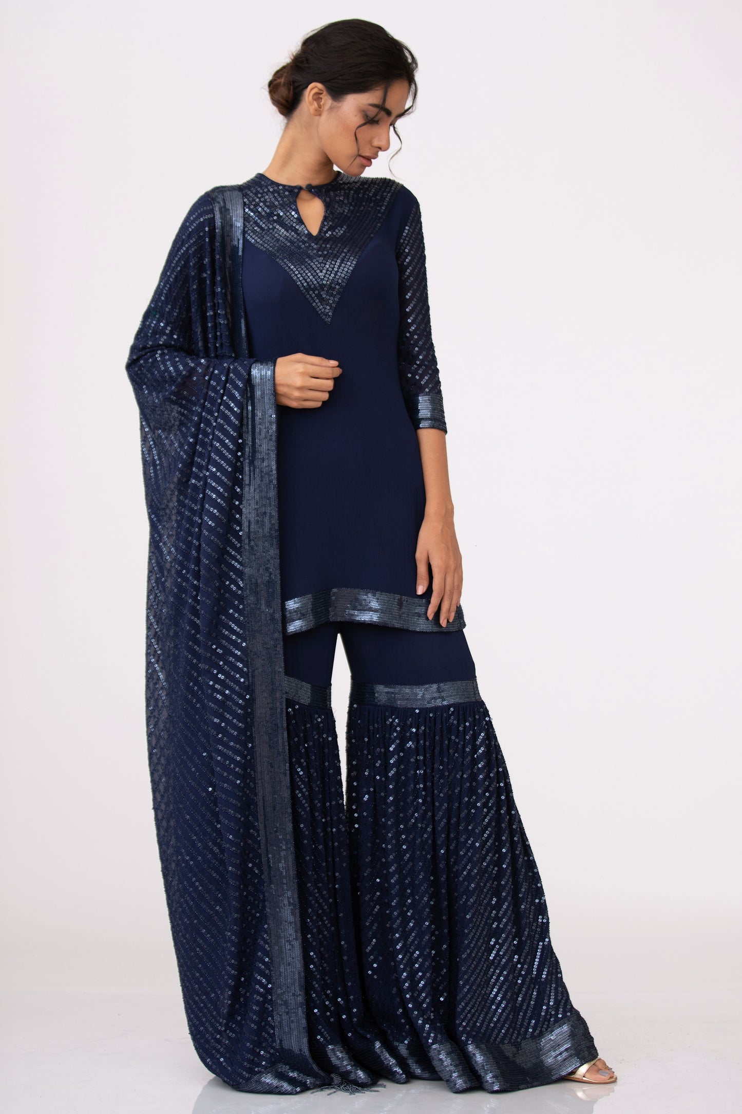 Gharara Set In Tonal Sequin Embroidery