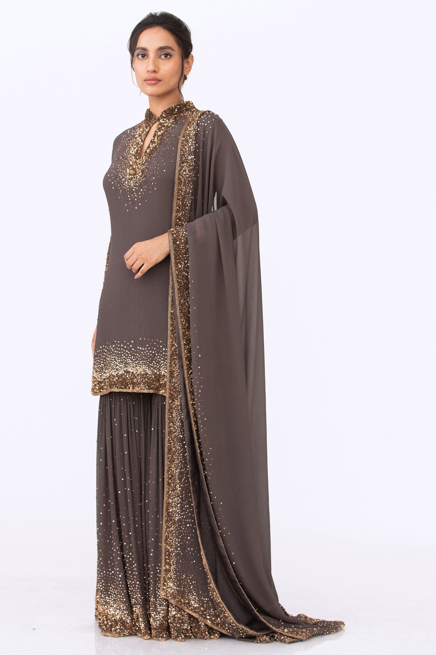 Gharara Set in Gold Sprinkle Sequin Embroidery