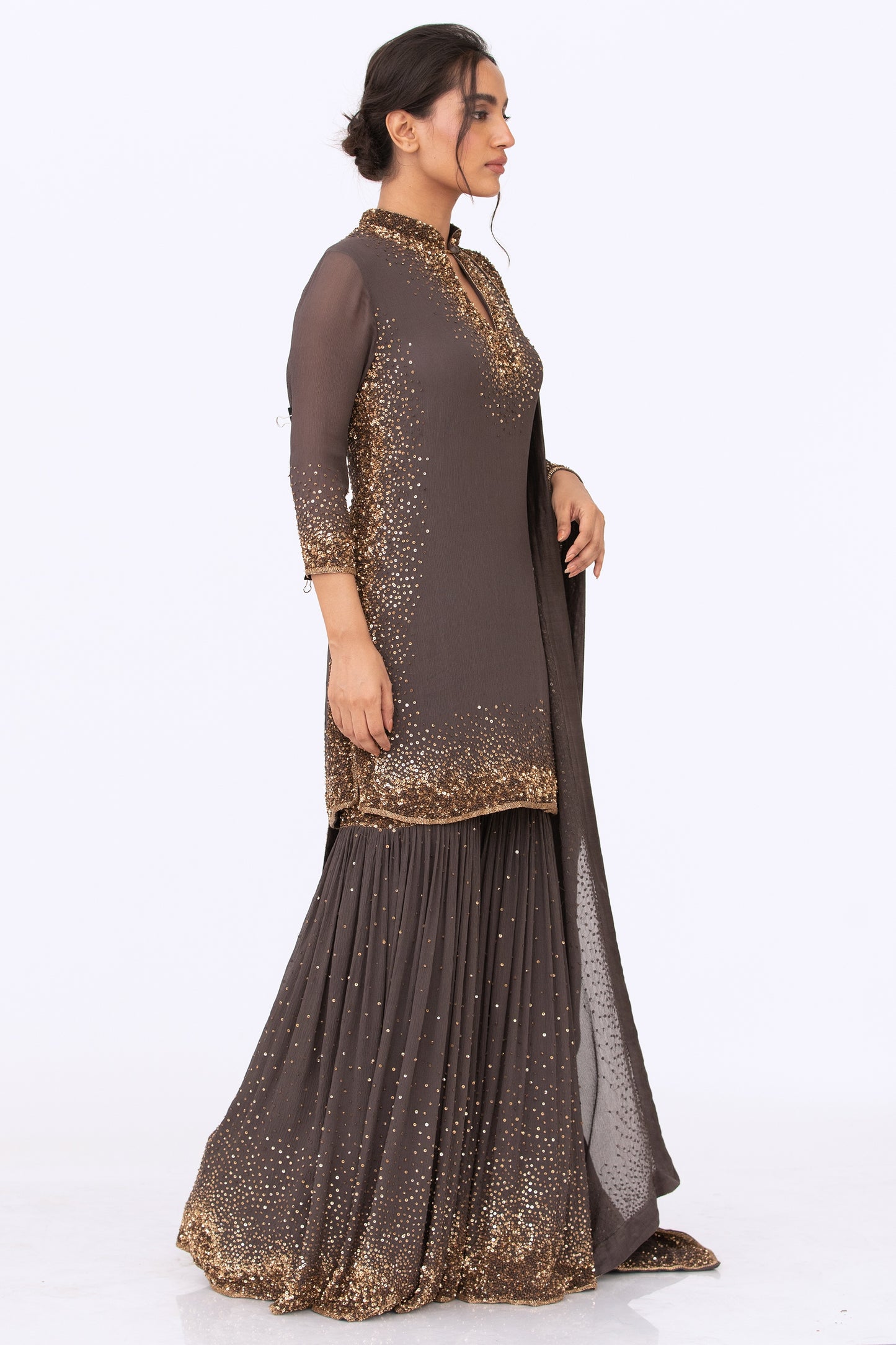 Gharara Set in Gold Sprinkle Sequin Embroidery
