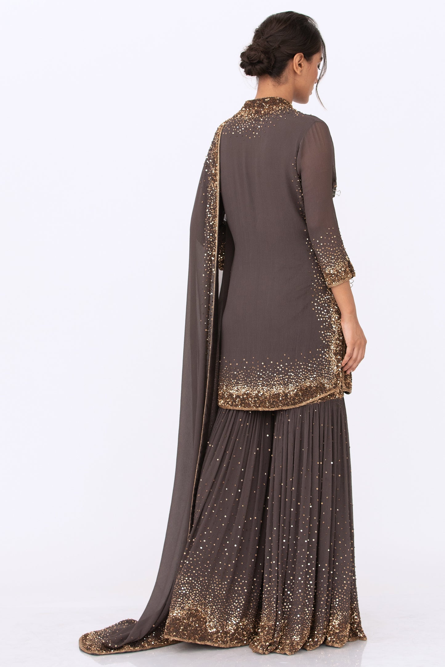 Gharara Set in Gold Sprinkle Sequin Embroidery