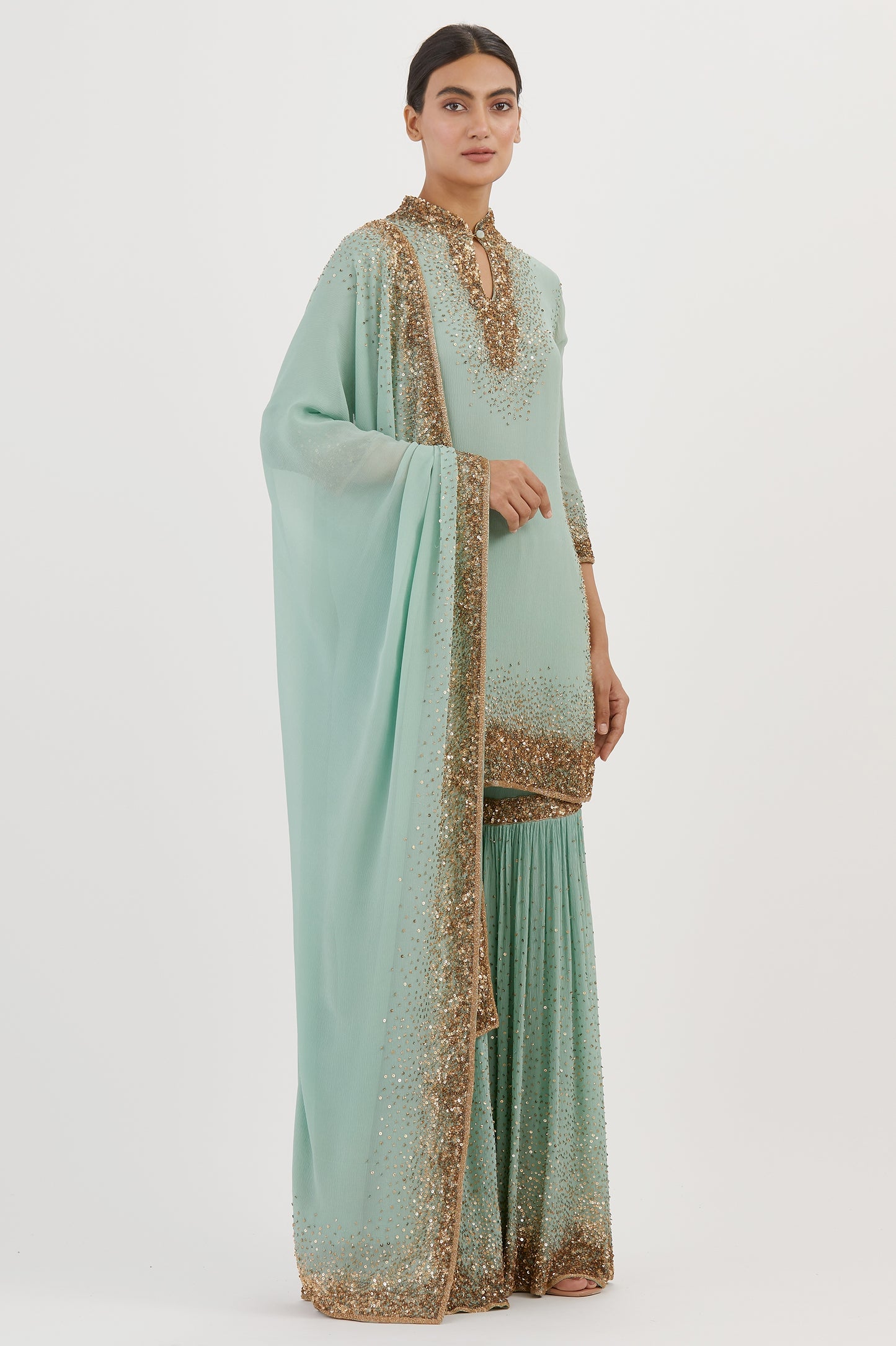 Gharara Set in Gold Sprinkle Sequin Embroidery
