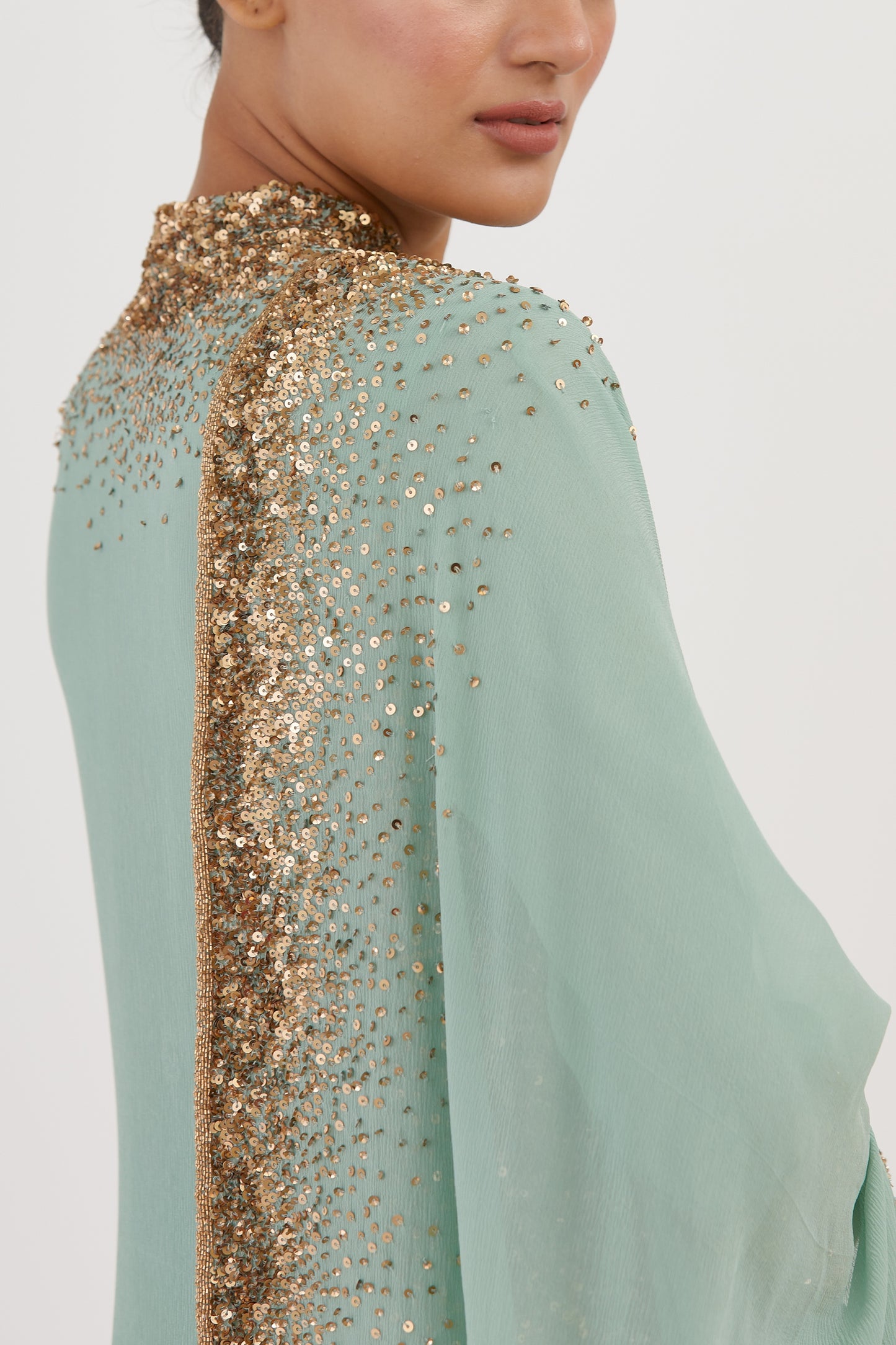 Gharara Set in Gold Sprinkle Sequin Embroidery