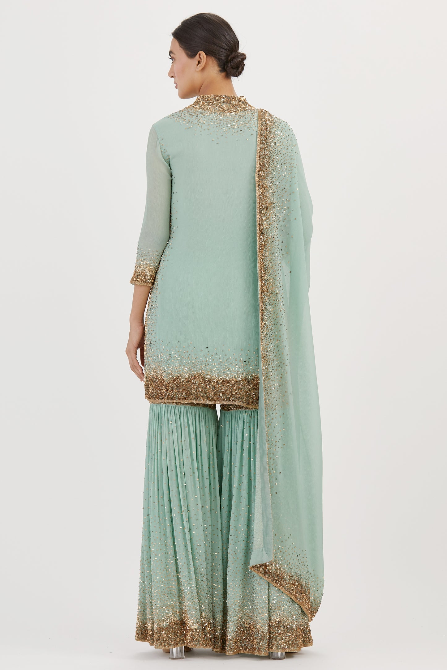 Gharara Set in Gold Sprinkle Sequin Embroidery