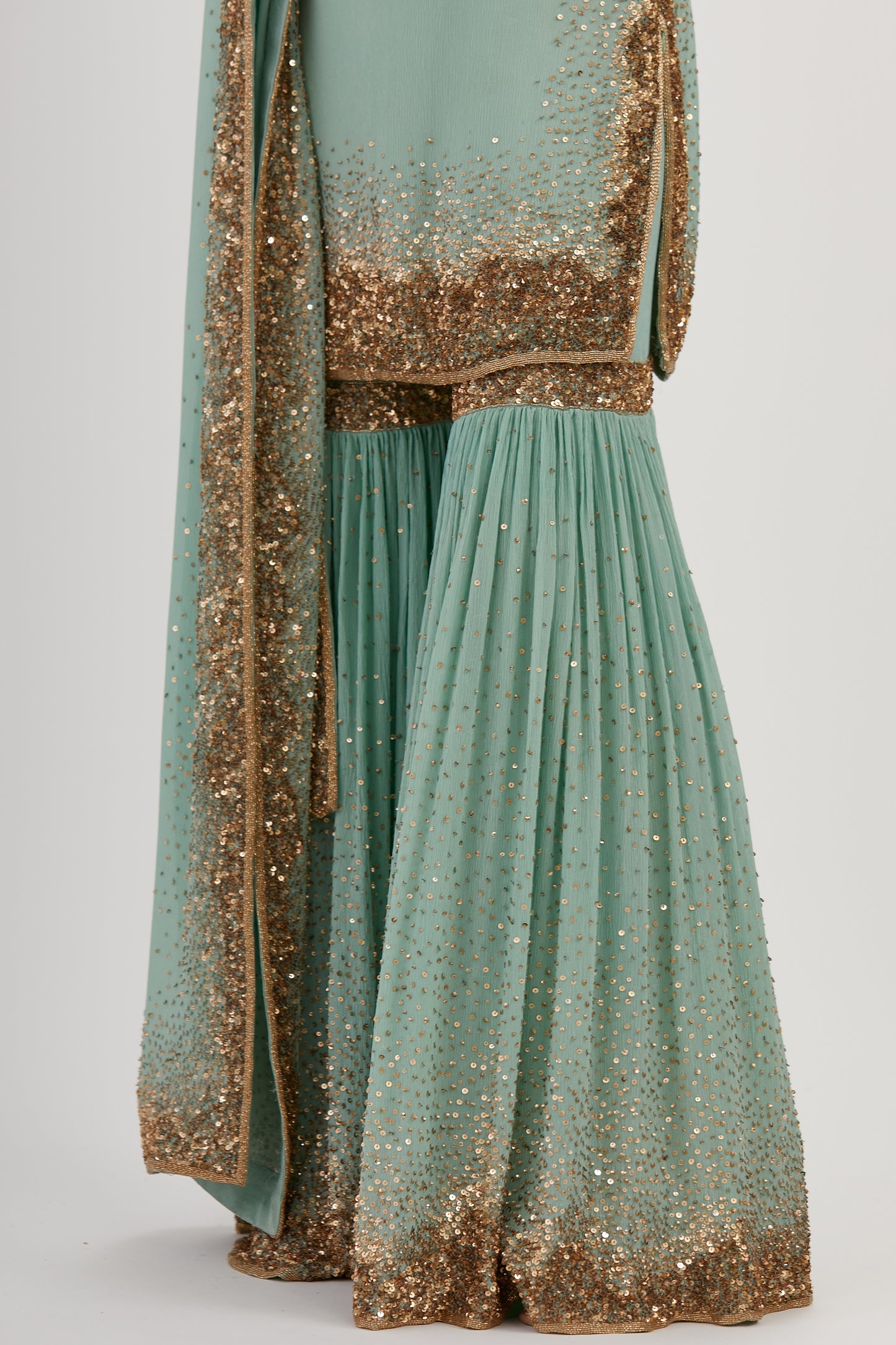 Gharara Set in Gold Sprinkle Sequin Embroidery