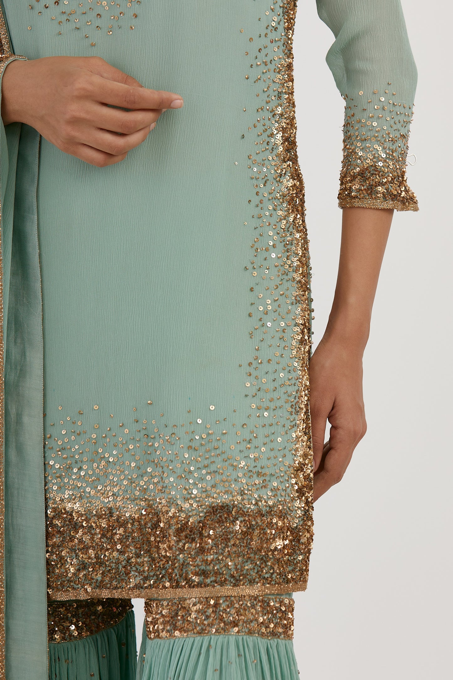 Gharara Set in Gold Sprinkle Sequin Embroidery