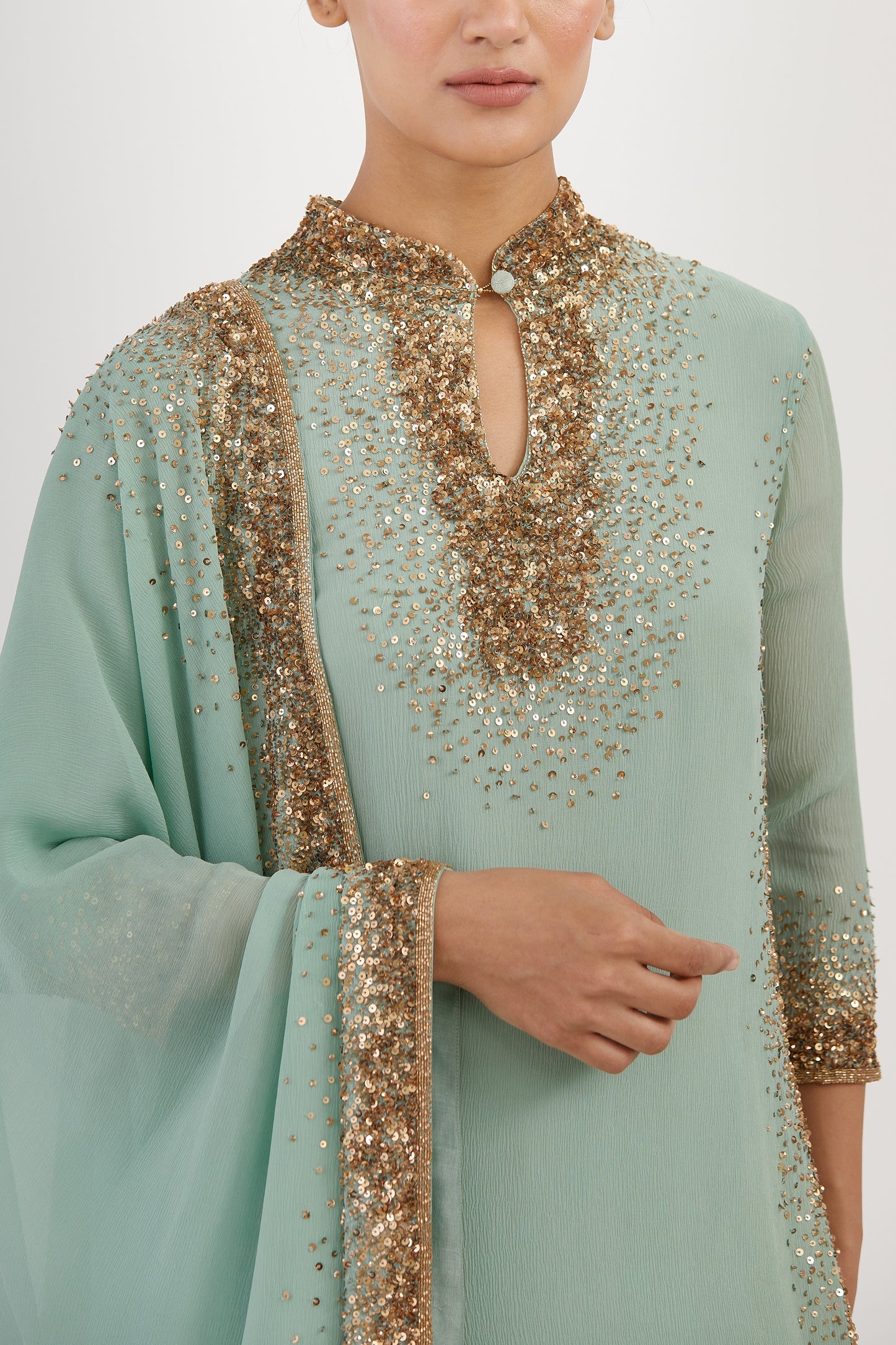 Gharara Set in Gold Sprinkle Sequin Embroidery