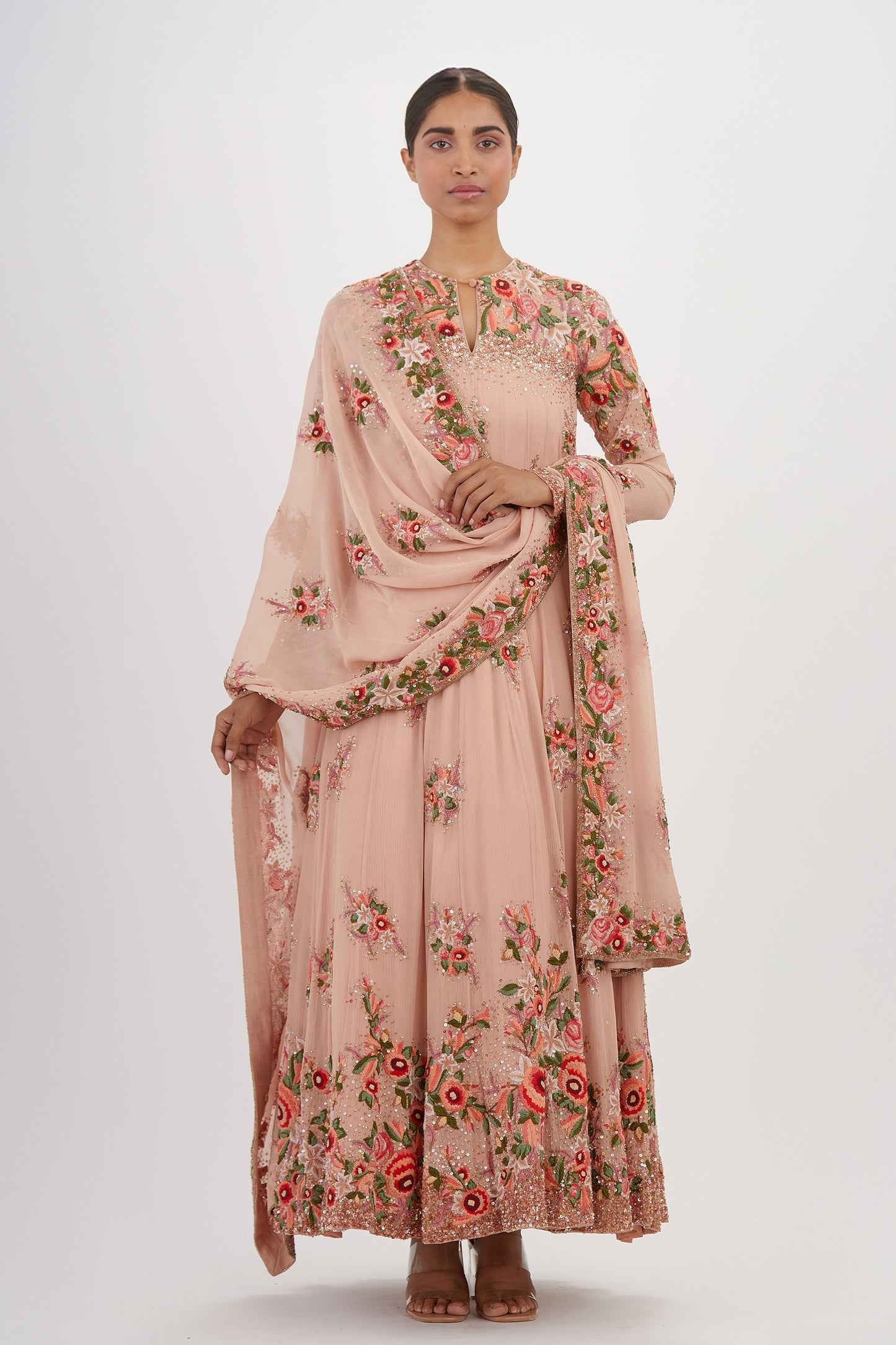 Anarkali Kurta Set in Floral Thread embroidery