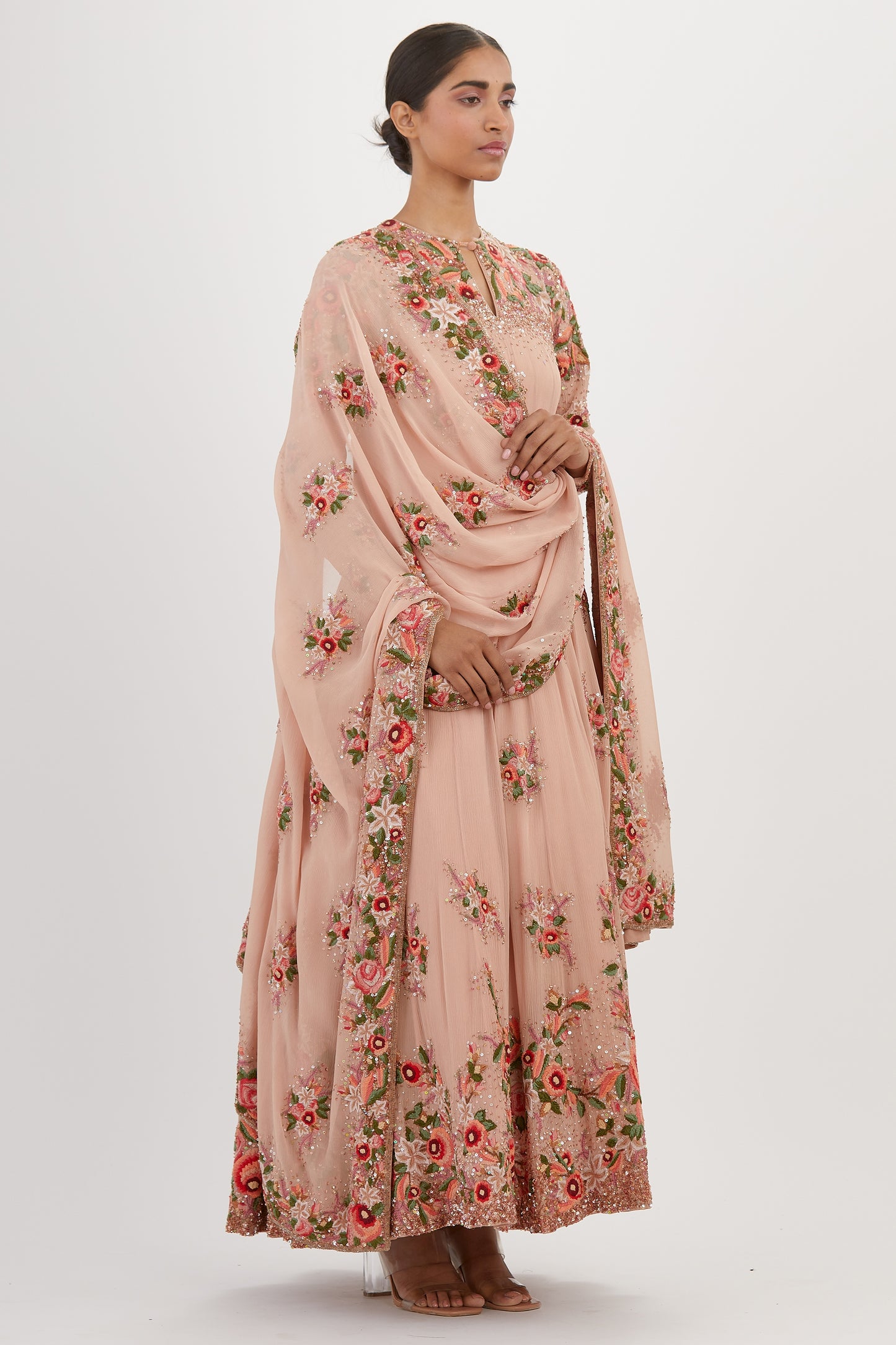 Anarkali Kurta Set in Floral Thread Embroidery