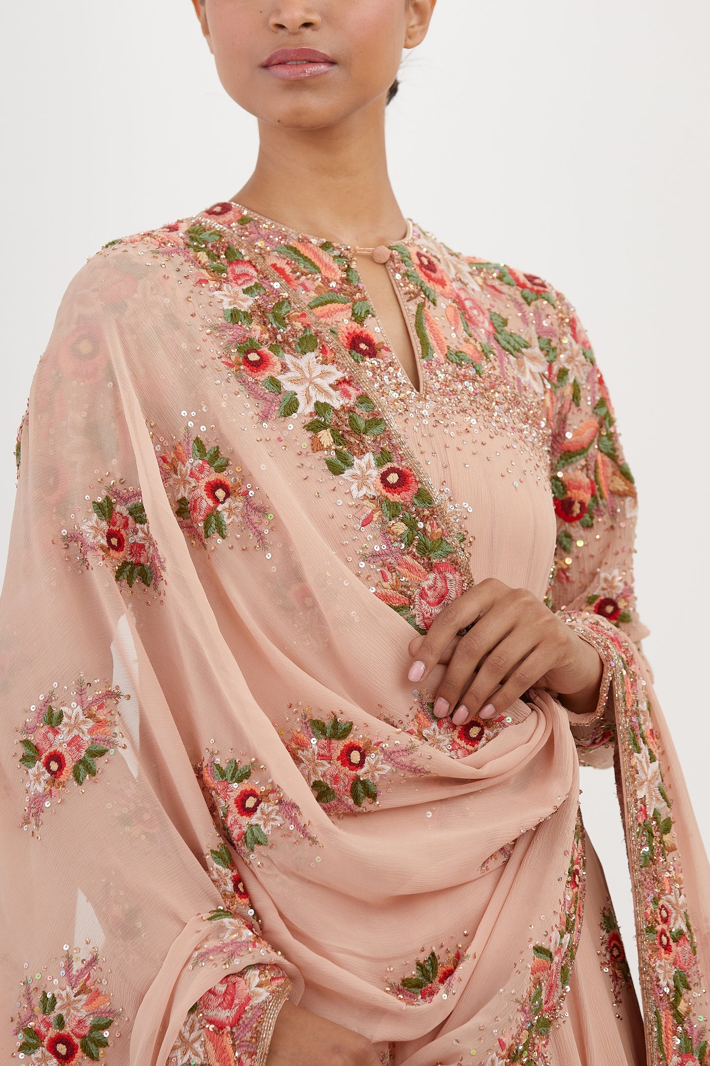 Anarkali Kurta Set in Floral Thread Embroidery