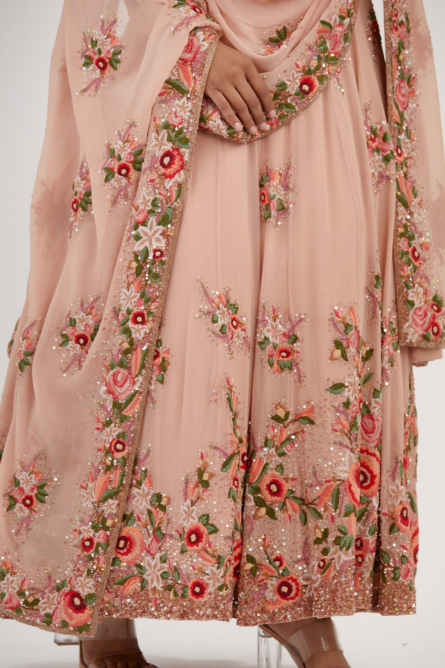 Anarkali Kurta Set in Floral Thread Embroidery