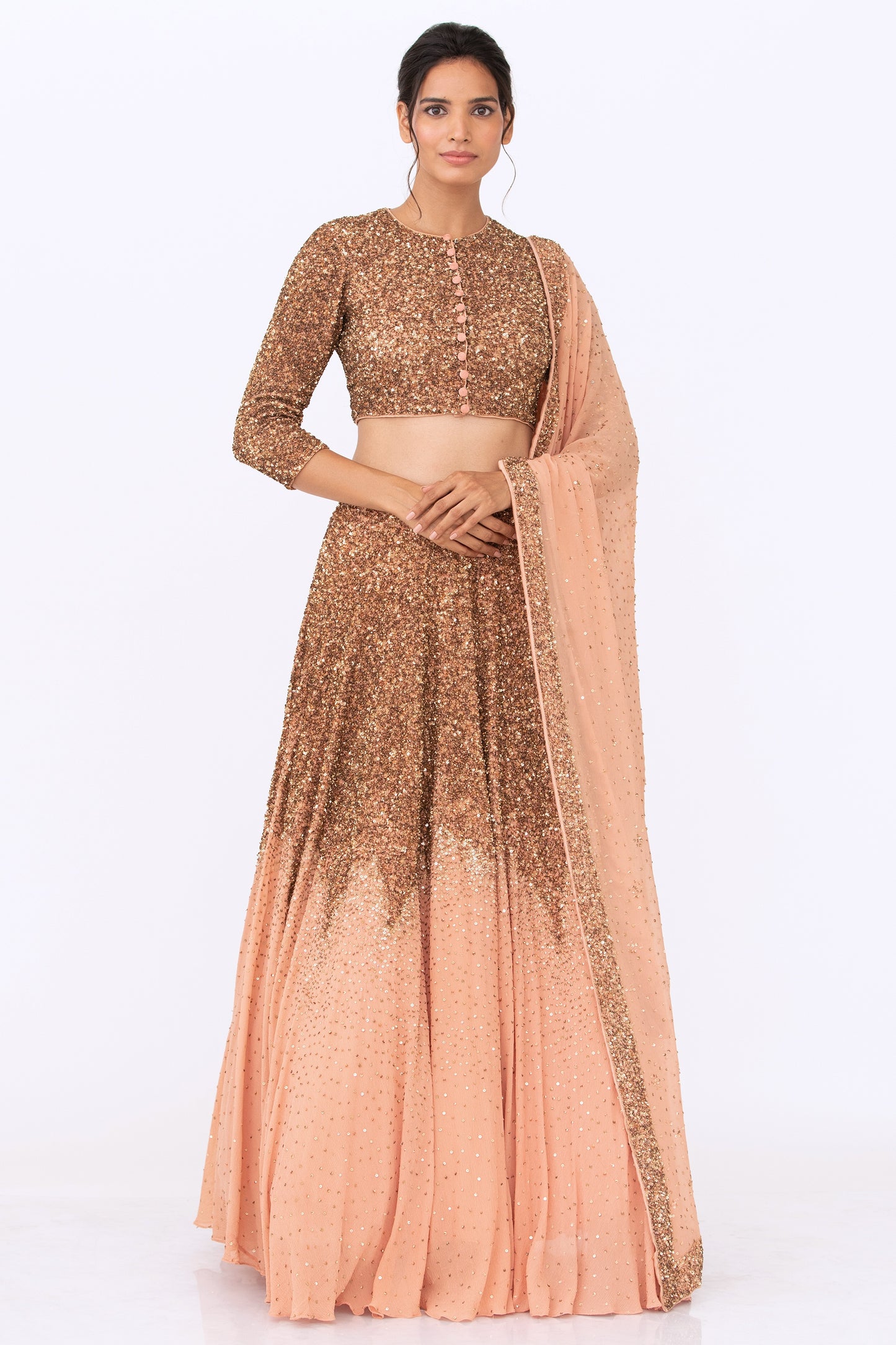 Lehenga Set in Gold Sequin Embroidery