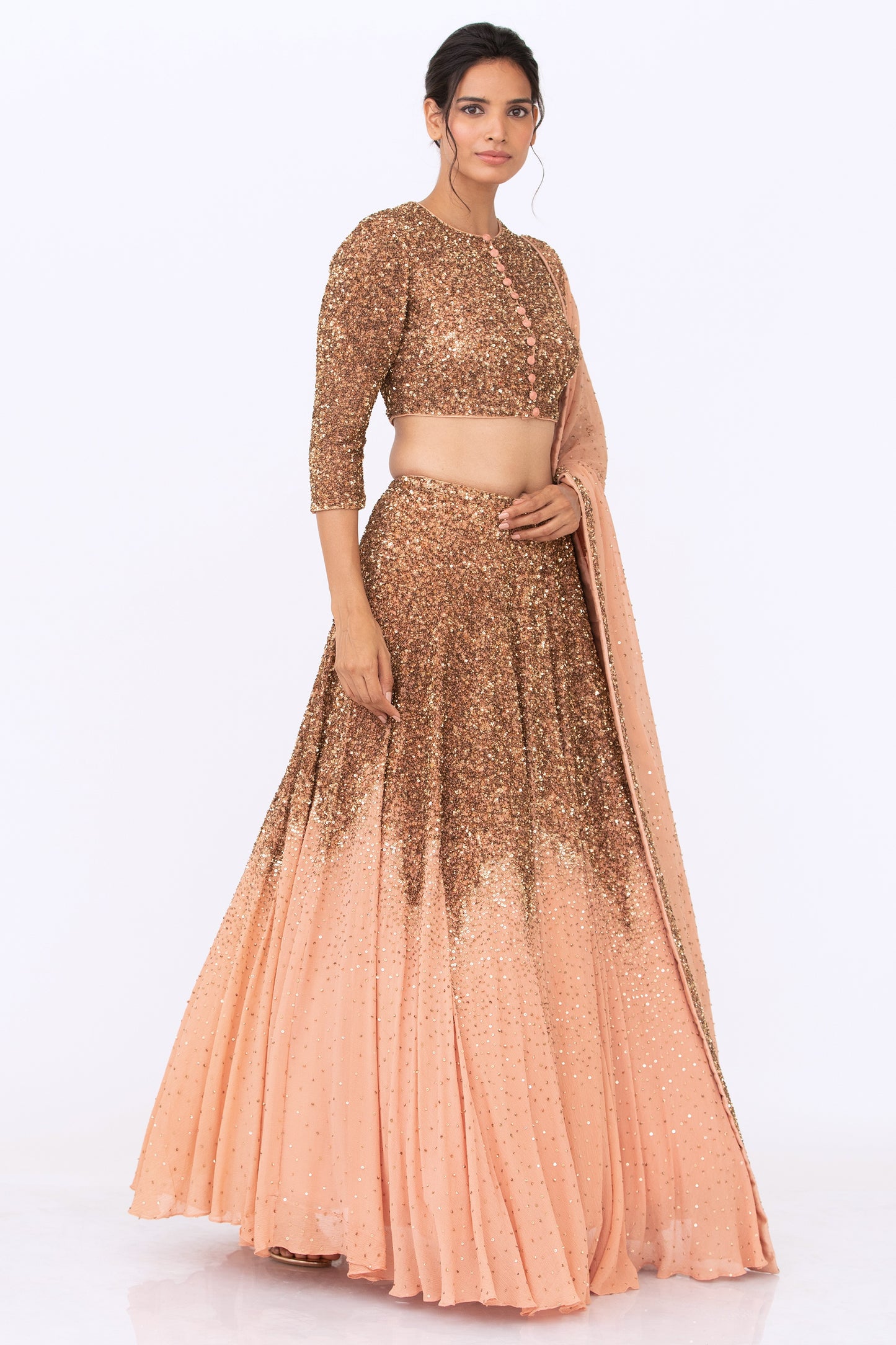 Lehenga Set in Gold Sequin Embroidery