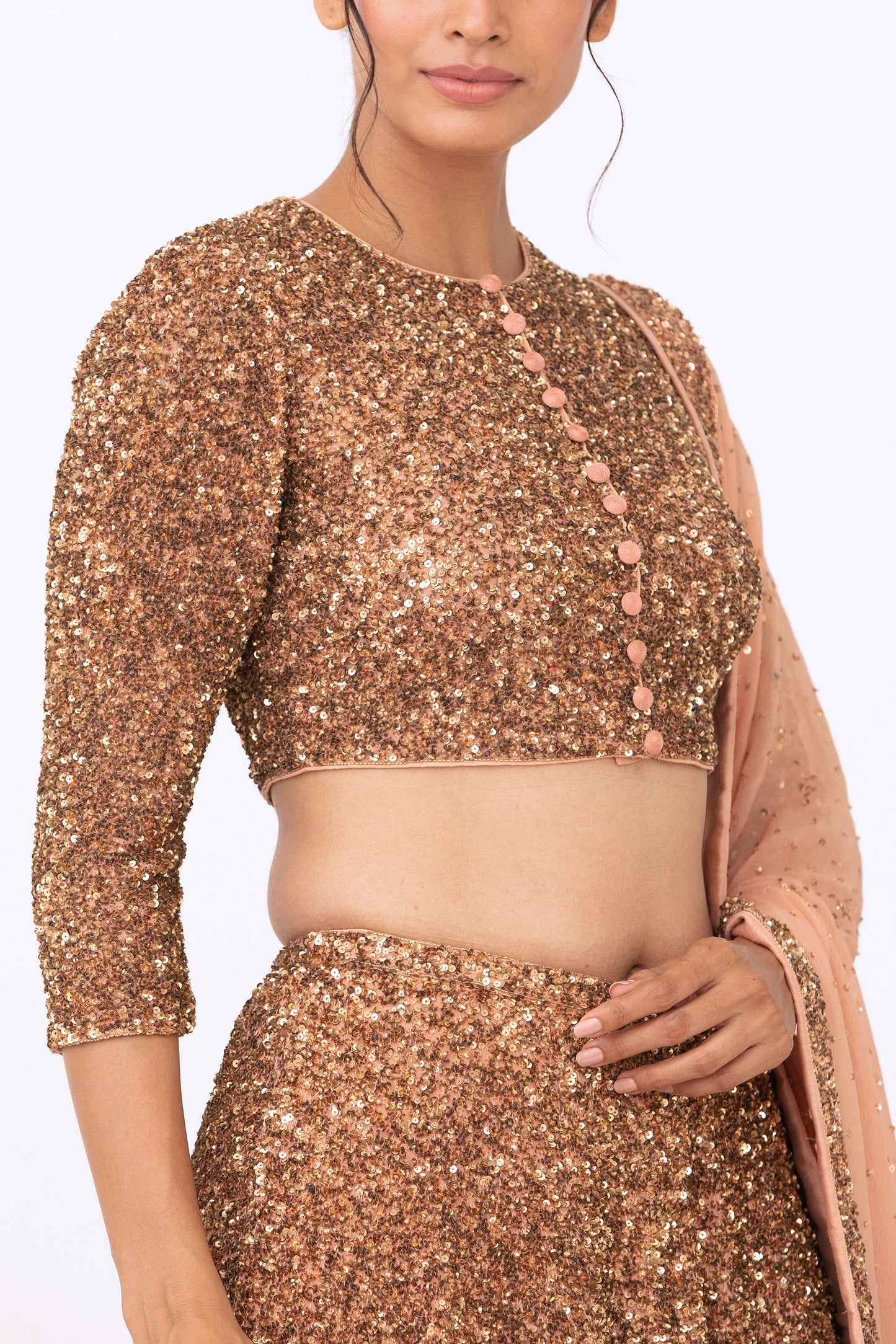 Lehenga Set in Gold Sequin Embroidery