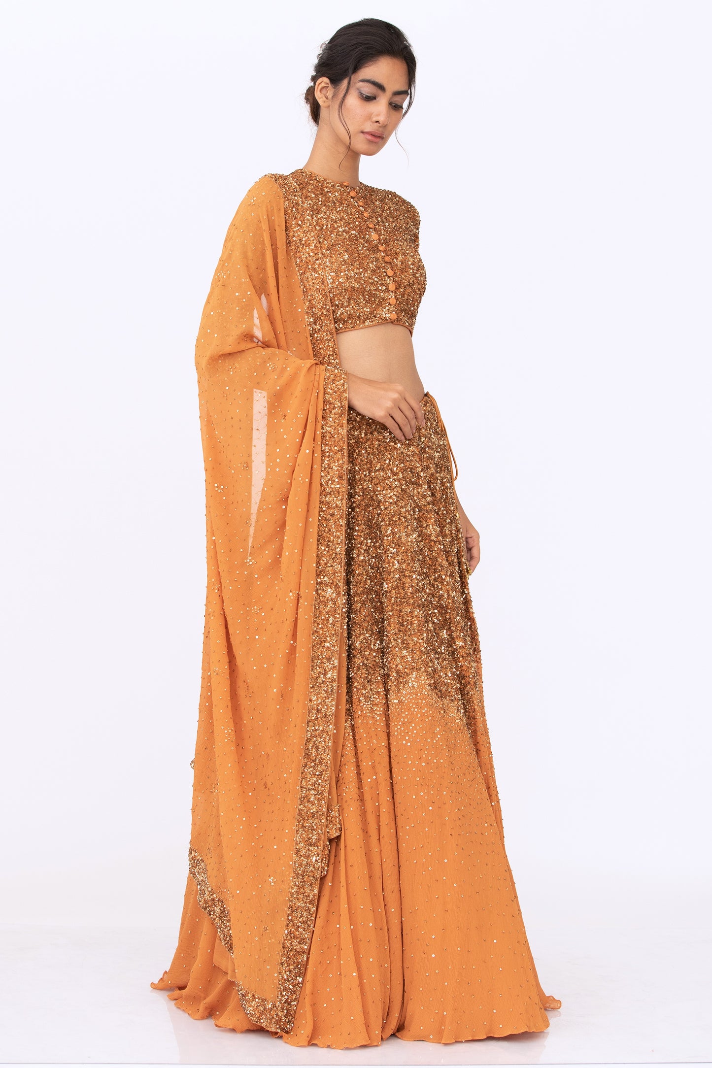 Lehenga Set in Tonal Gold Sequin Embroidery