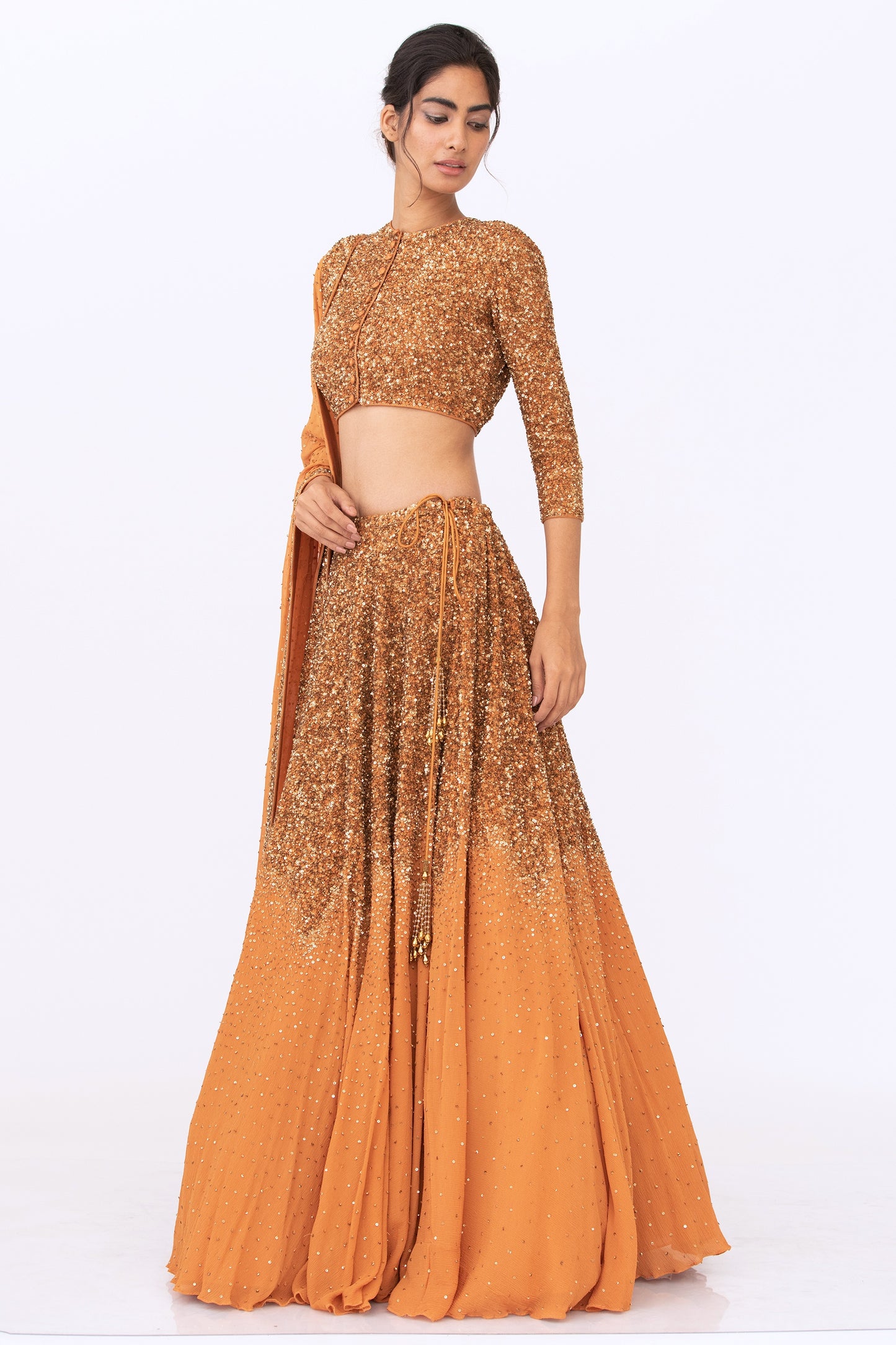 Lehenga Set in Tonal Gold Sequin Embroidery