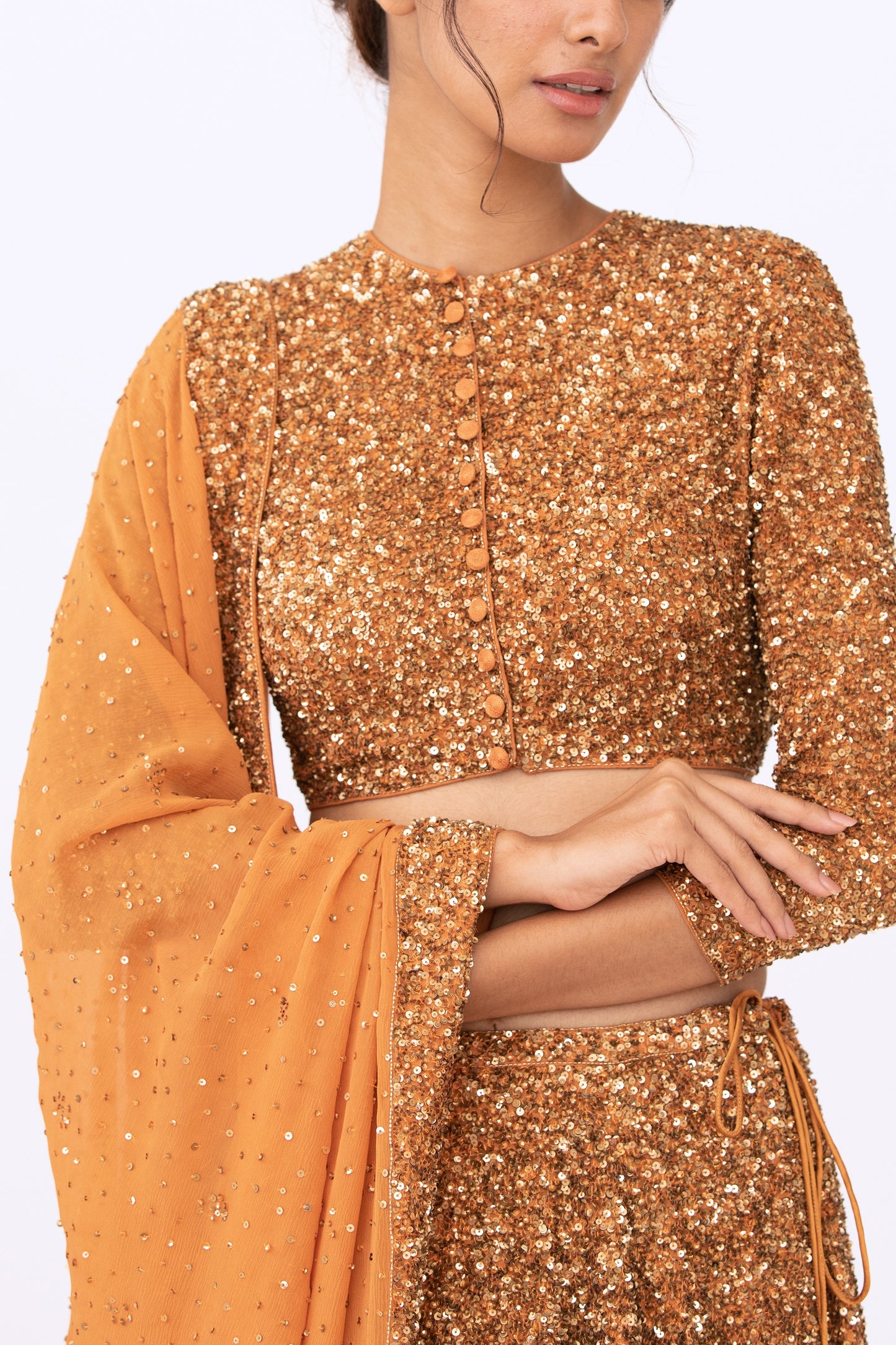 Lehenga Set in Tonal Gold Sequin Embroidery