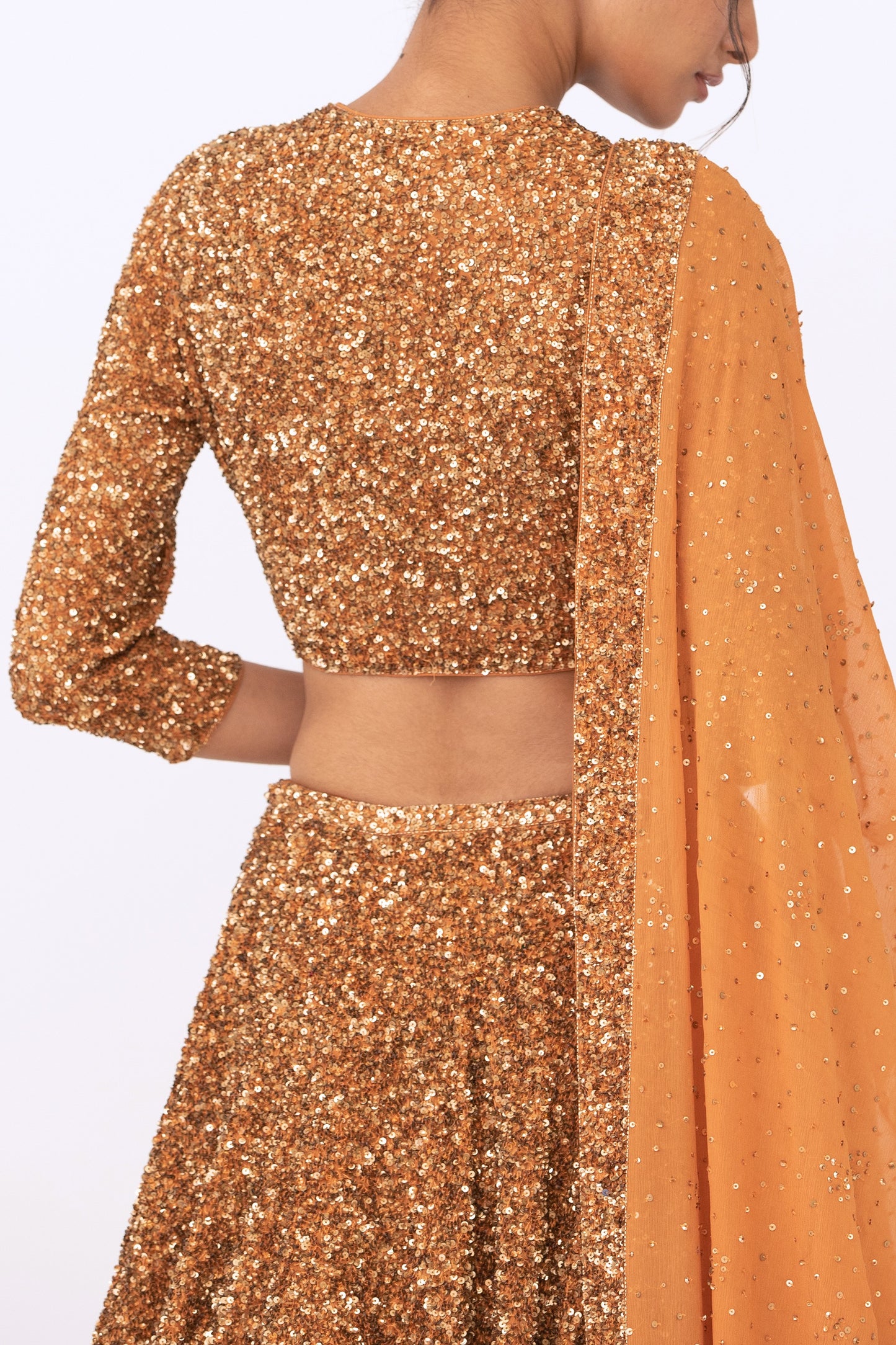 Lehenga Set in Tonal Gold Sequin Embroidery