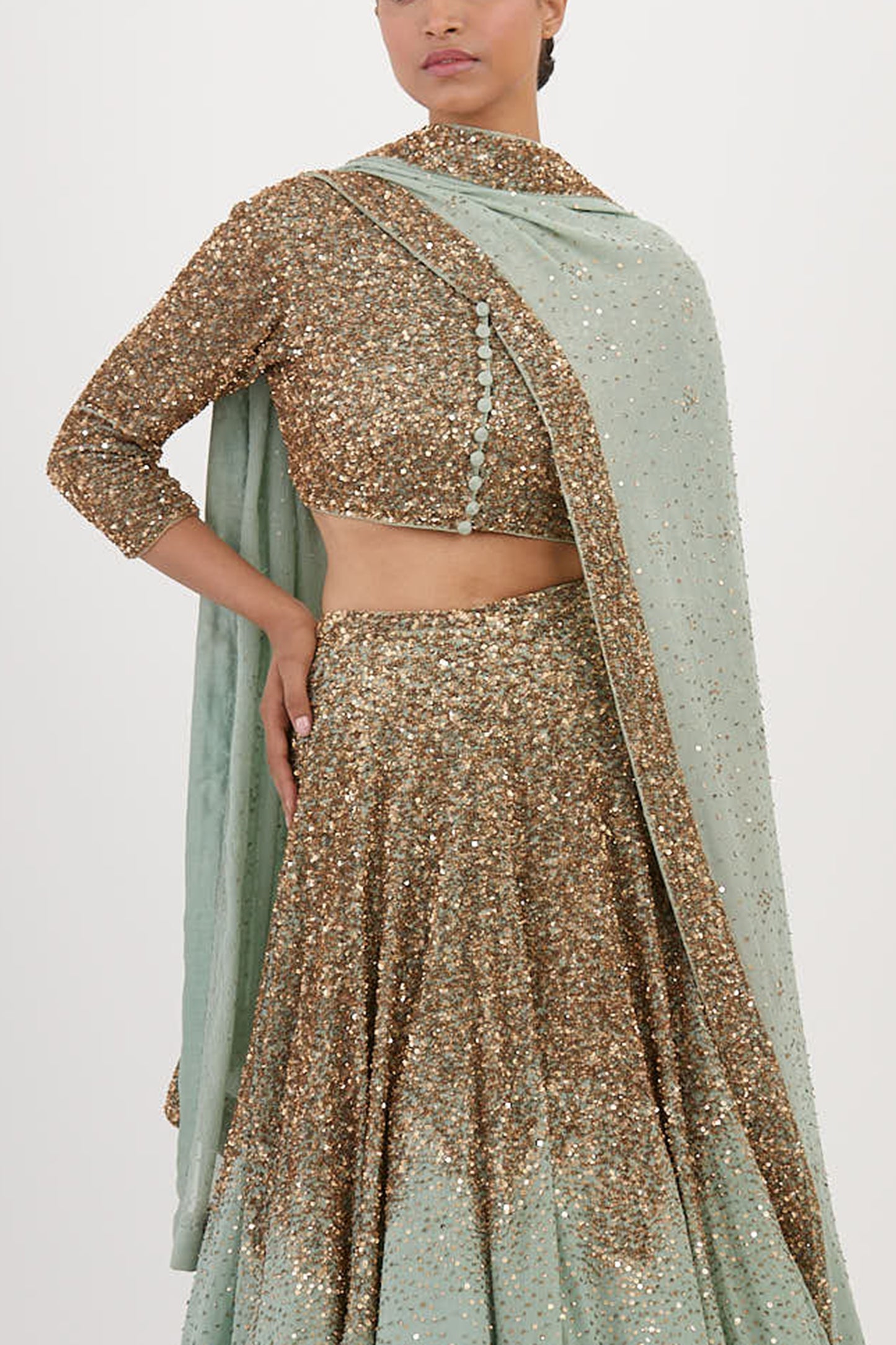 Lehenga Set in Tonal Sequin Embroidery
