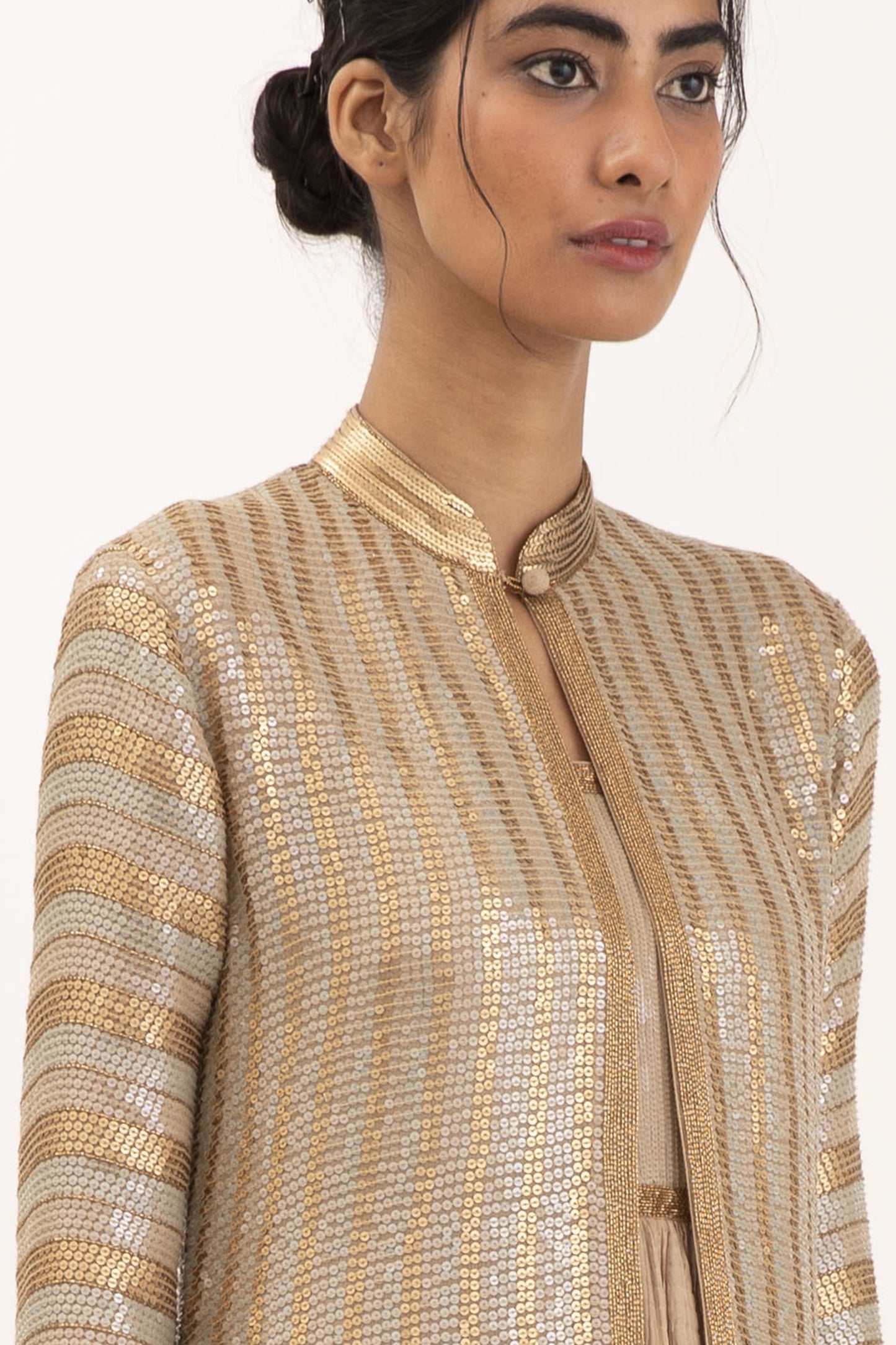 Jacket Set in Striped Sequin Sheeted Embroidery