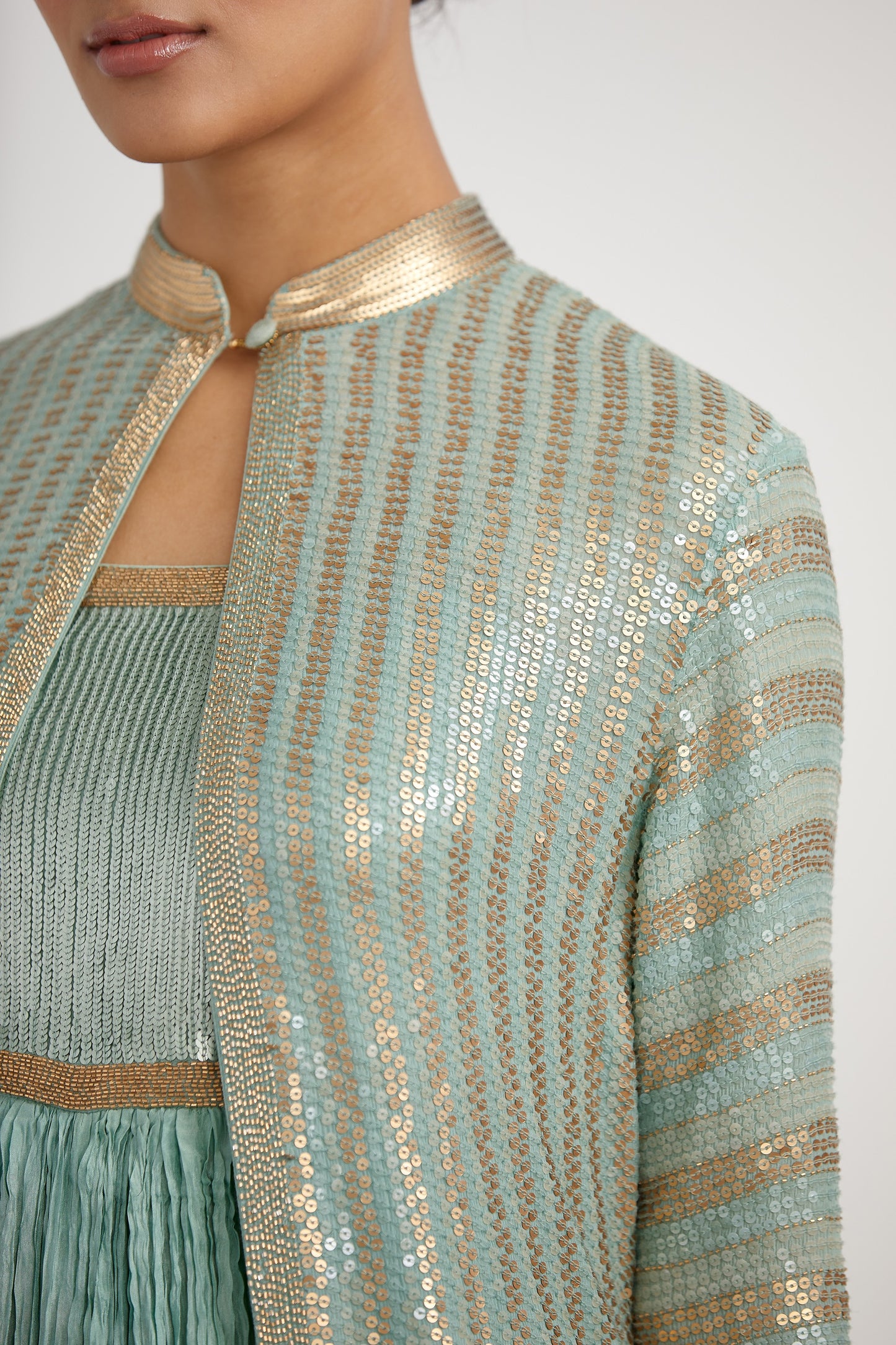Jacket Set in Striped Sequin Sheeted Embroidery