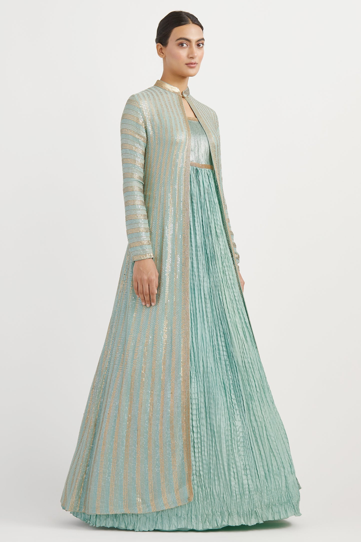 Jacket Set in Striped Sequin Sheeted Embroidery
