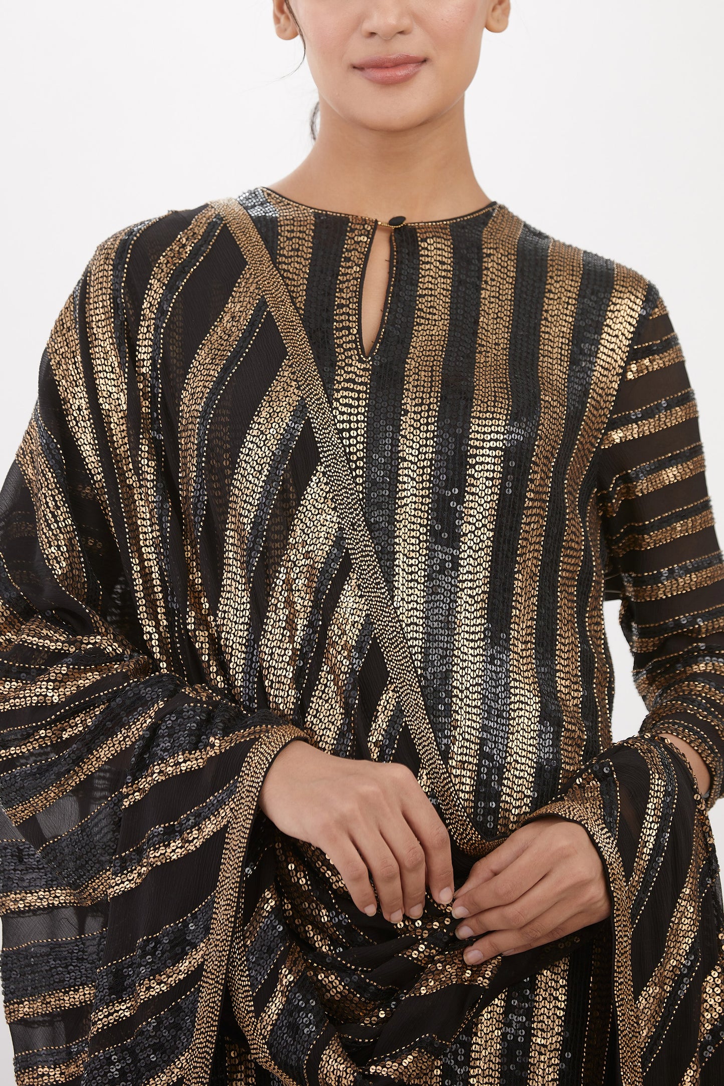Gharara Set in Striped Sequin Embroidery