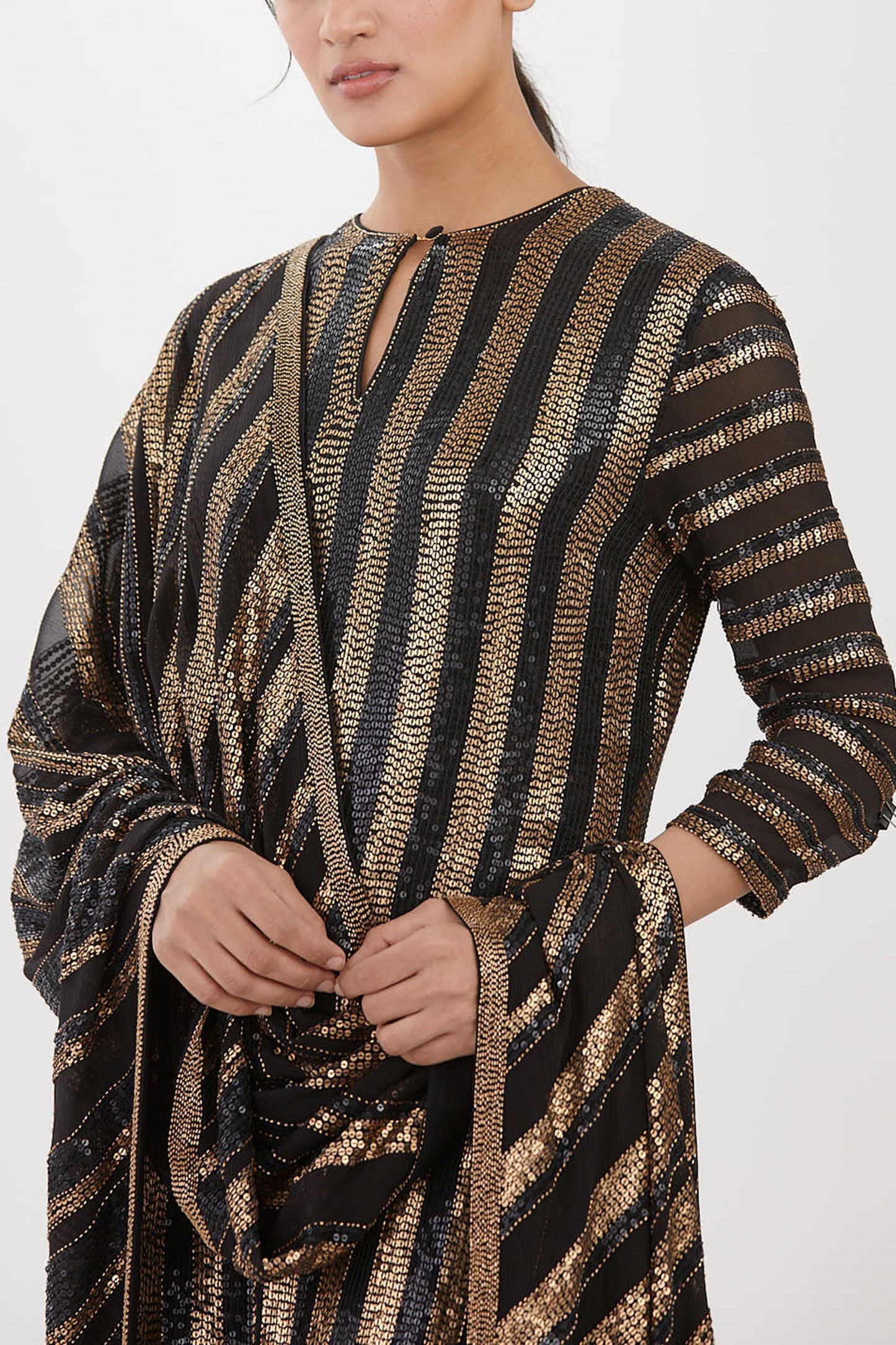 Gharara Set in Striped Sequin Embroidery