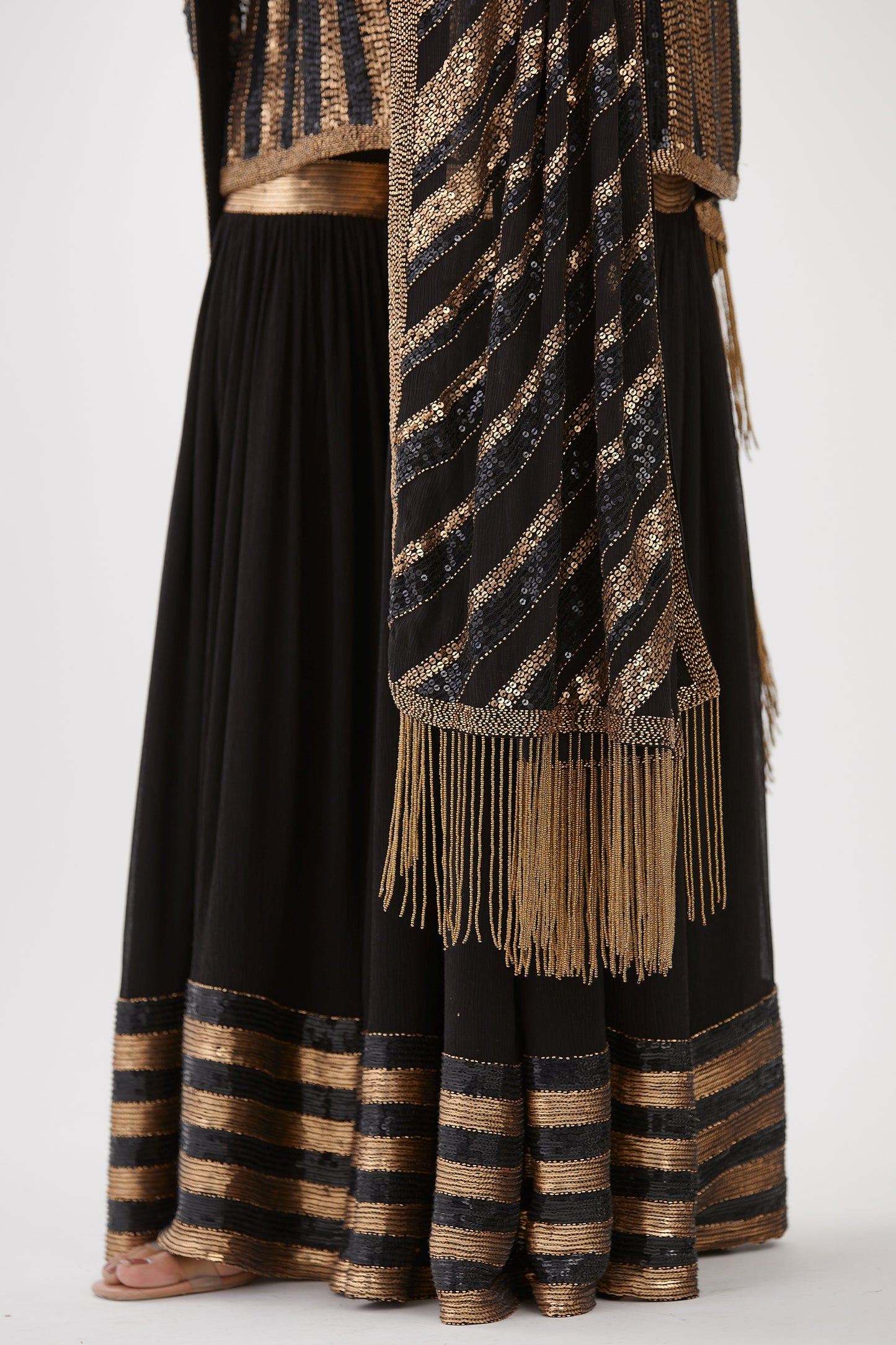 Gharara Set in Striped Sequin Embroidery