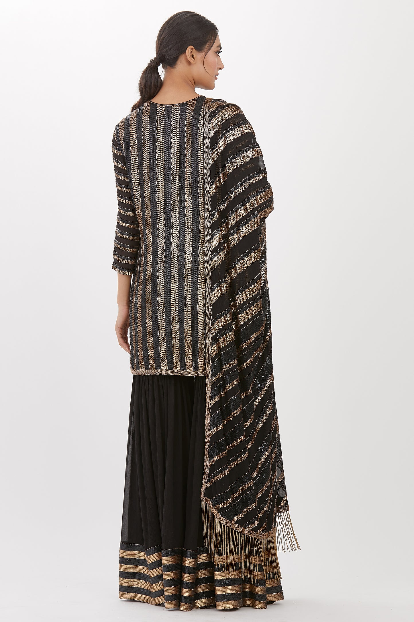 Gharara Set in Striped Sequin Embroidery