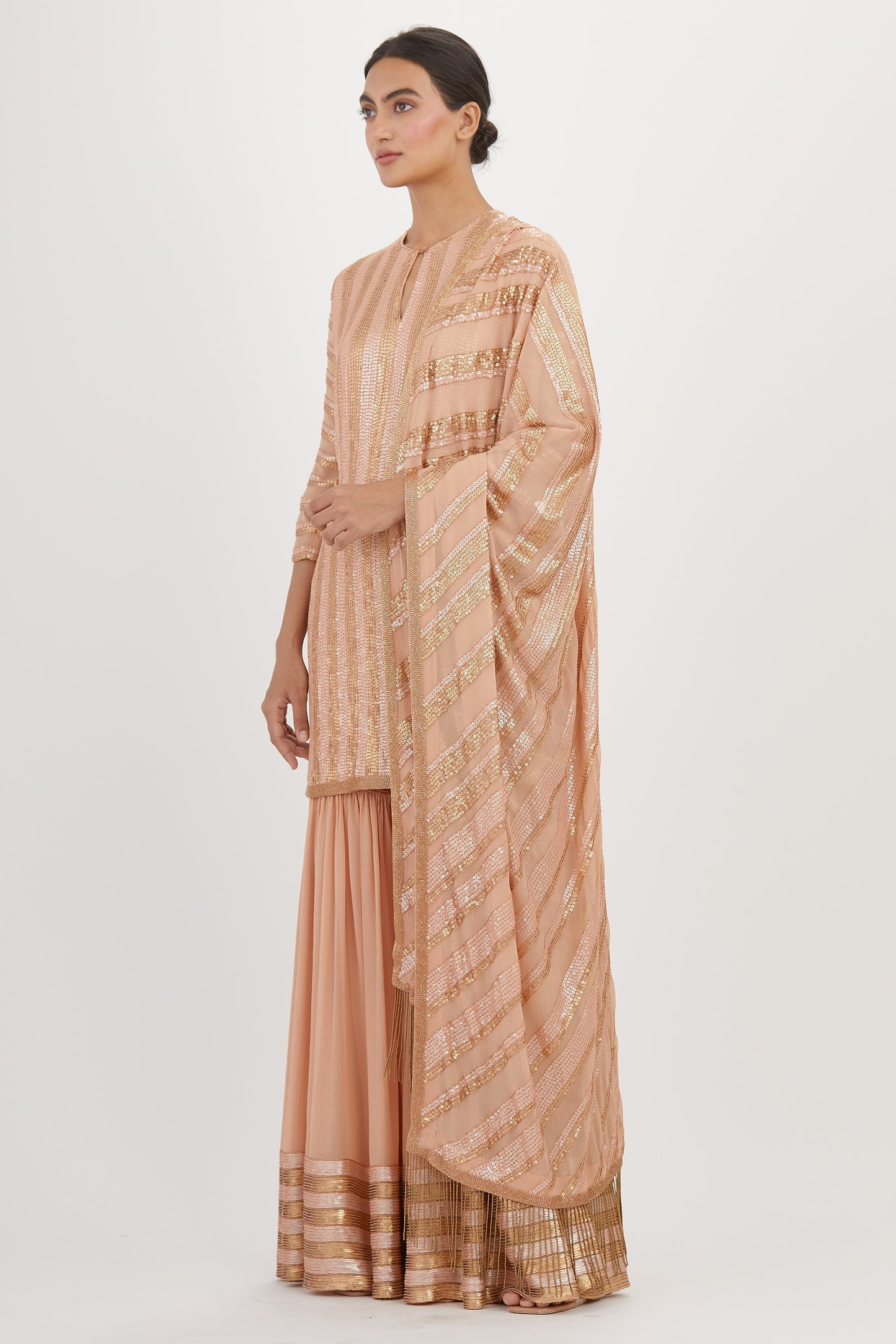 Gharara Set in Striped Sequin Embroidery