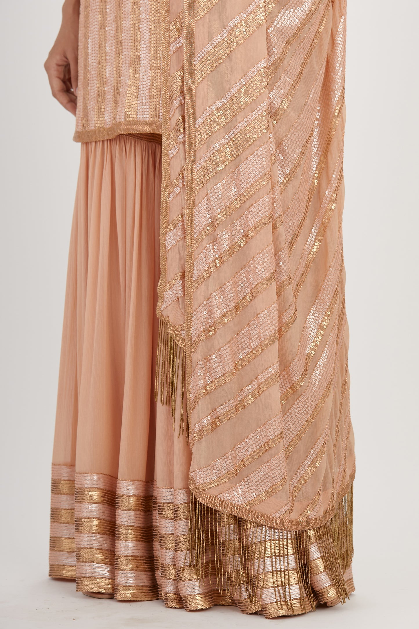 Gharara Set in Striped Sequin Embroidery