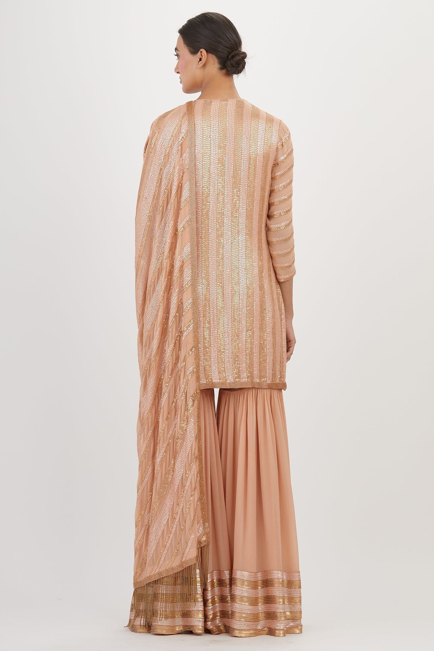 Gharara Set in Striped Sequin Embroidery