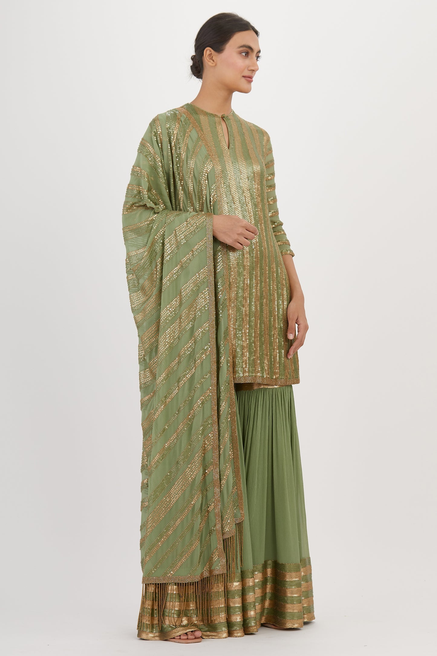 Gharara Set in Striped Sequin Embroidery