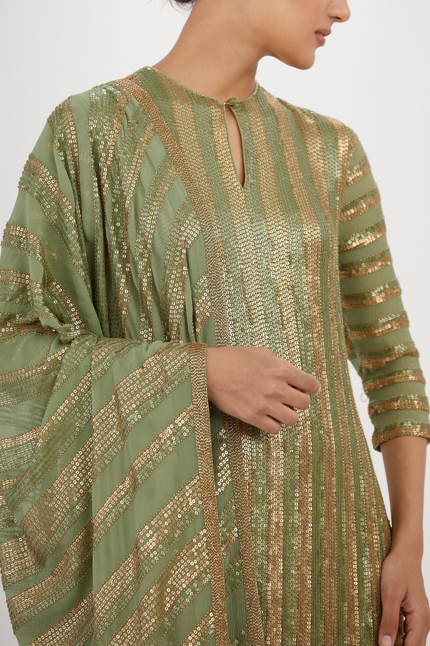 Gharara Set in Striped Sequin Embroidery