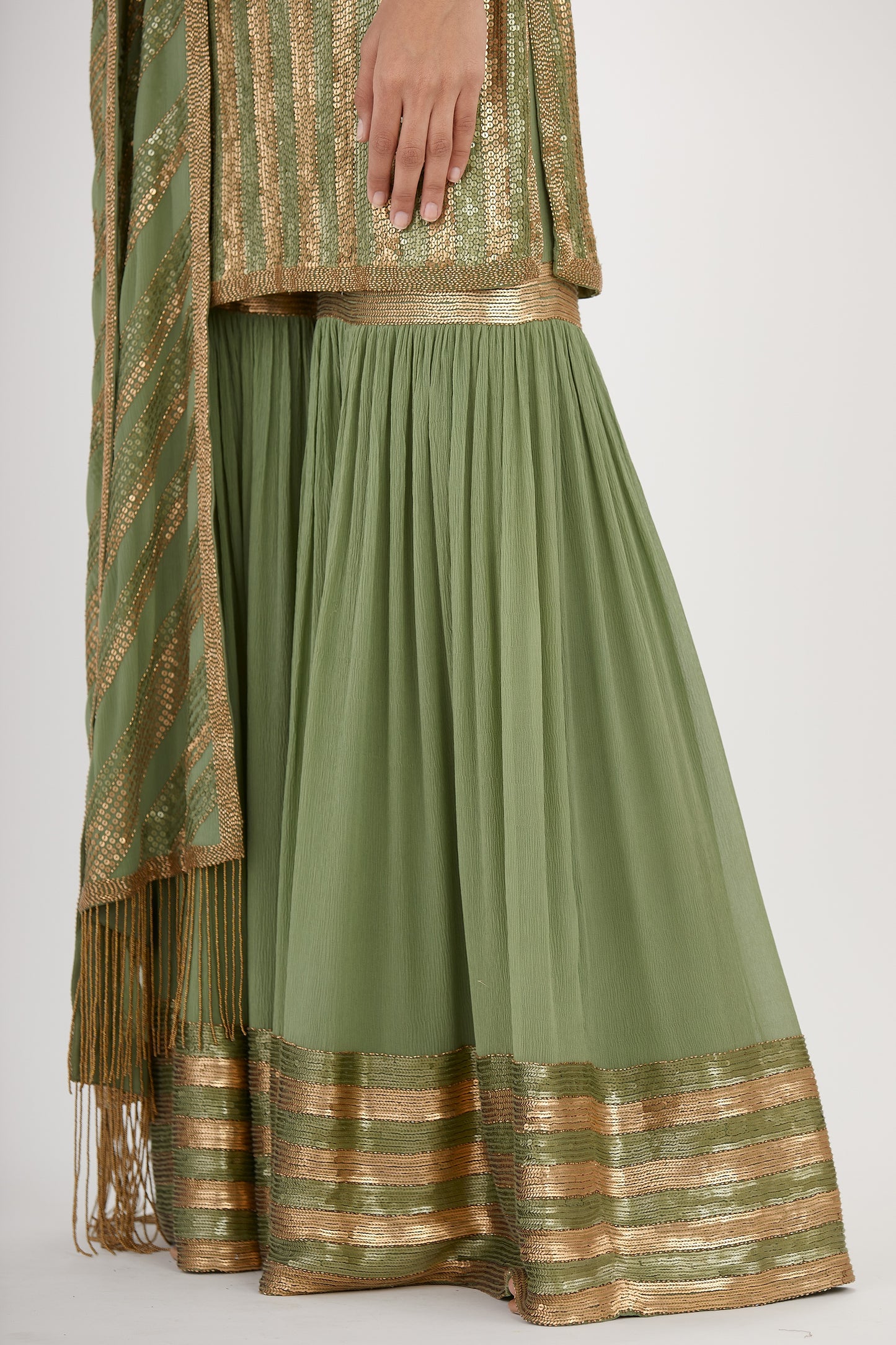 Gharara Set in Striped Sequin Embroidery